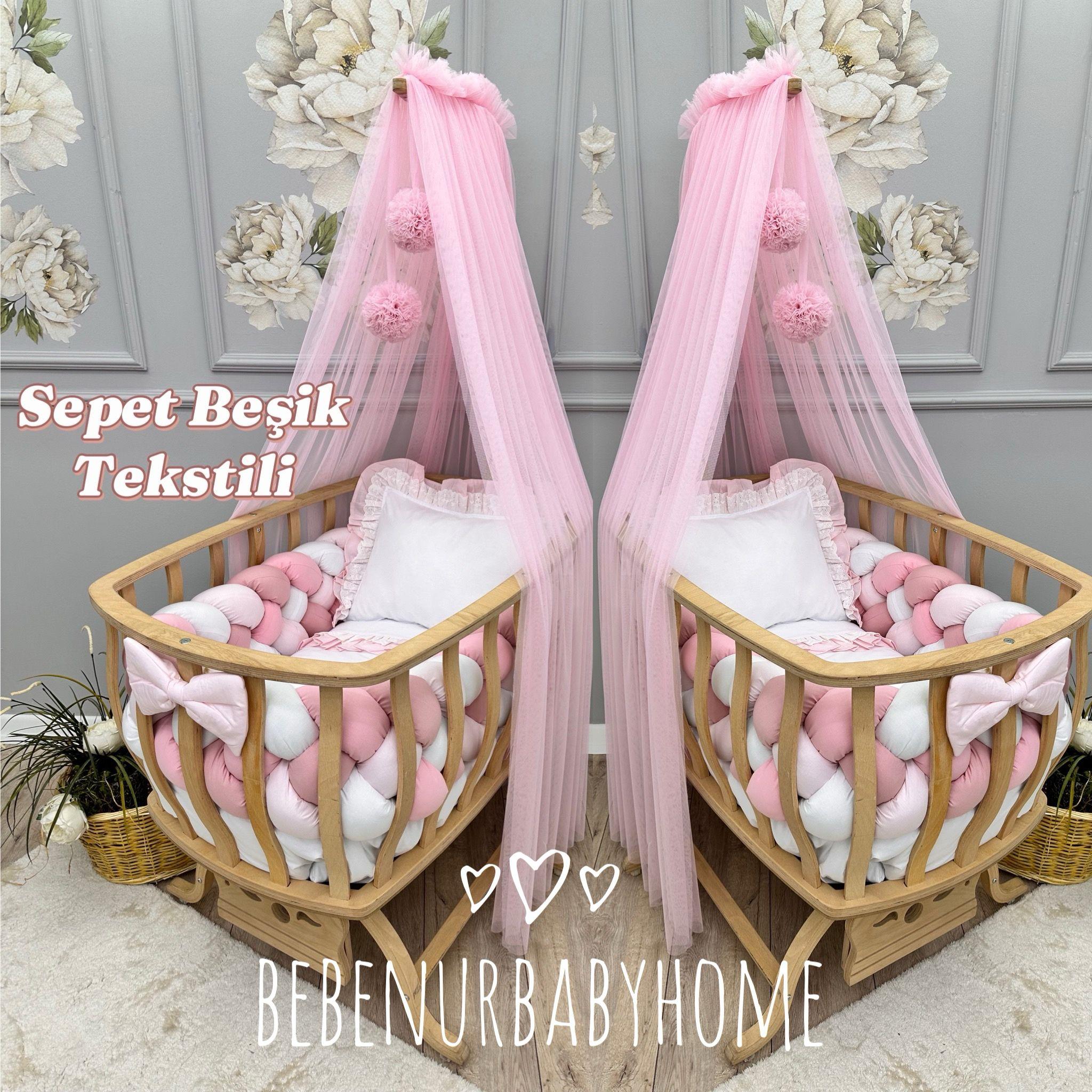PEMBE TONLAMA 4LÜ ÖRGÜ KORUMALI  SEPET BEŞİK TEKSTİLİ FIRFIRLI 