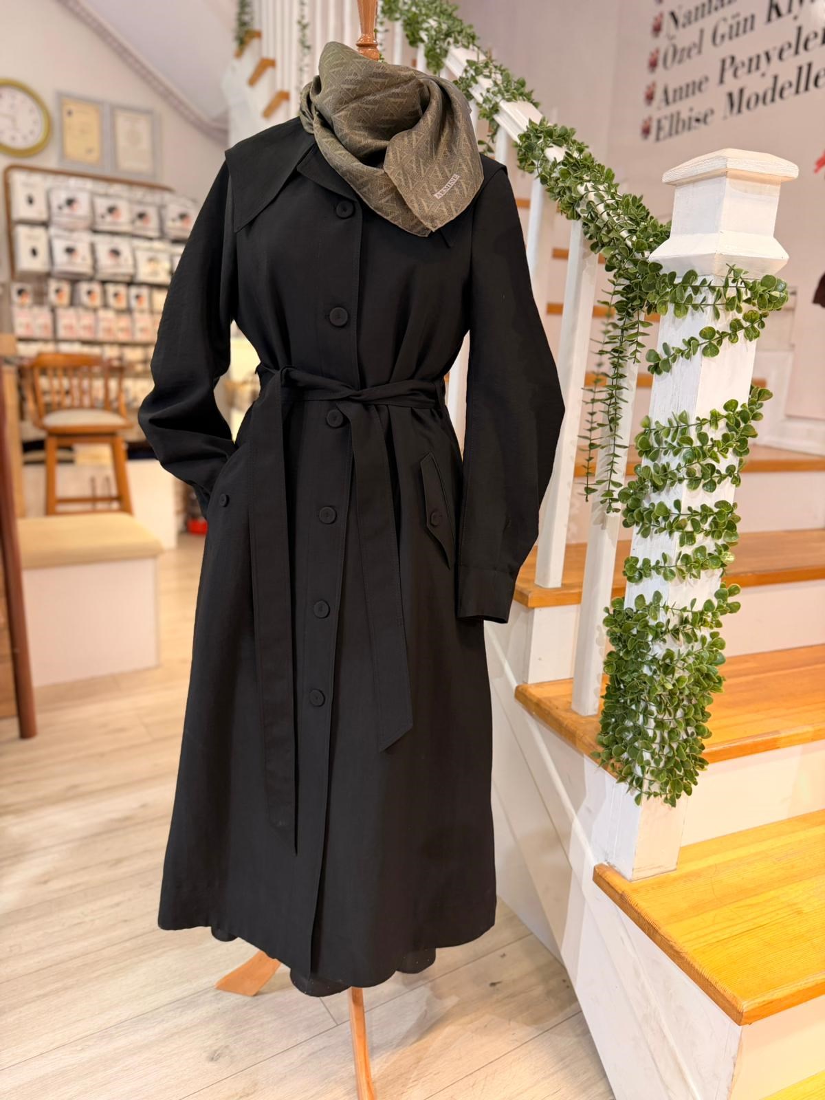 W27828 SİYAH TRENCH