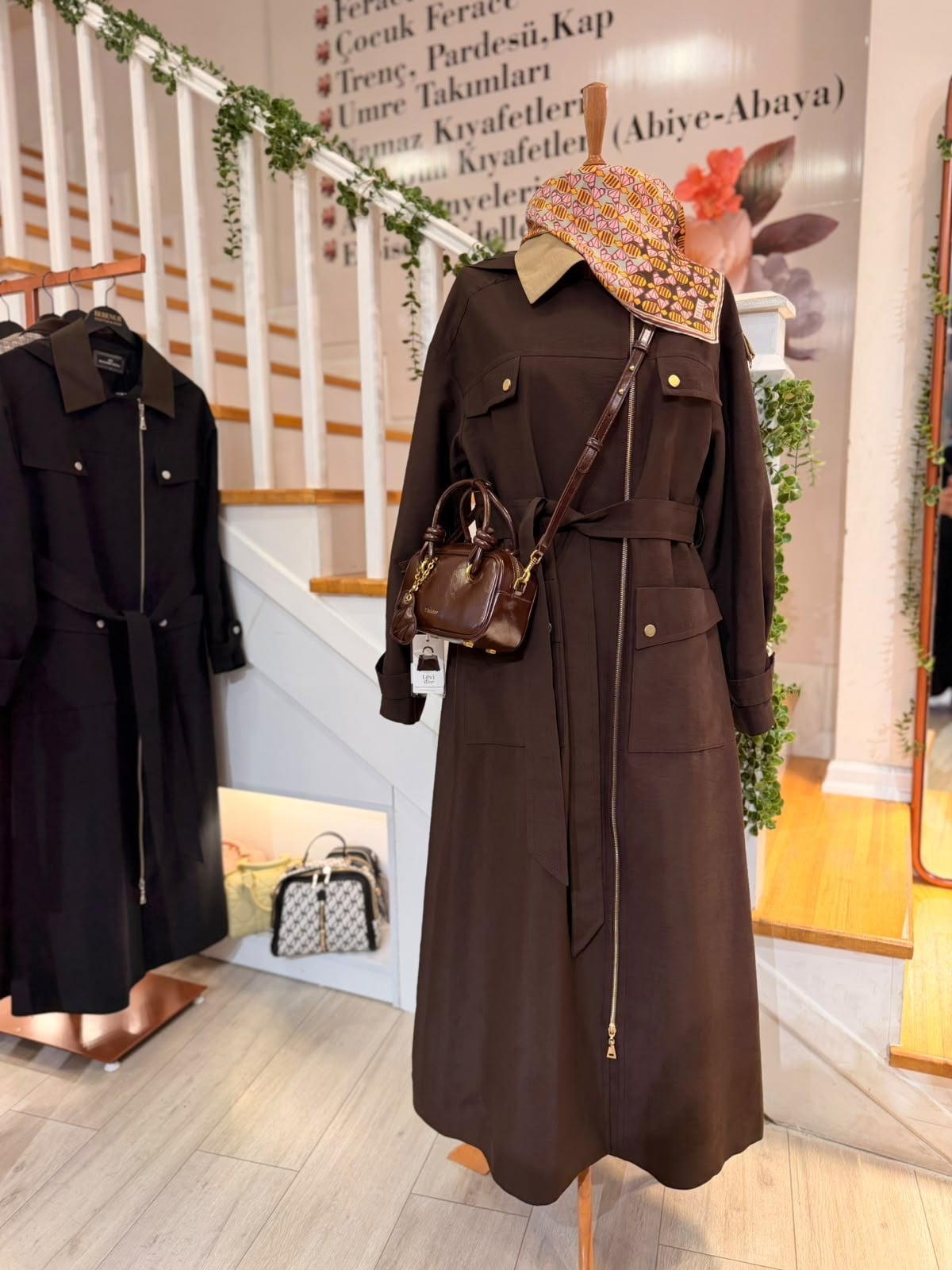 W27857 CAMEL KAHVE TRENCH