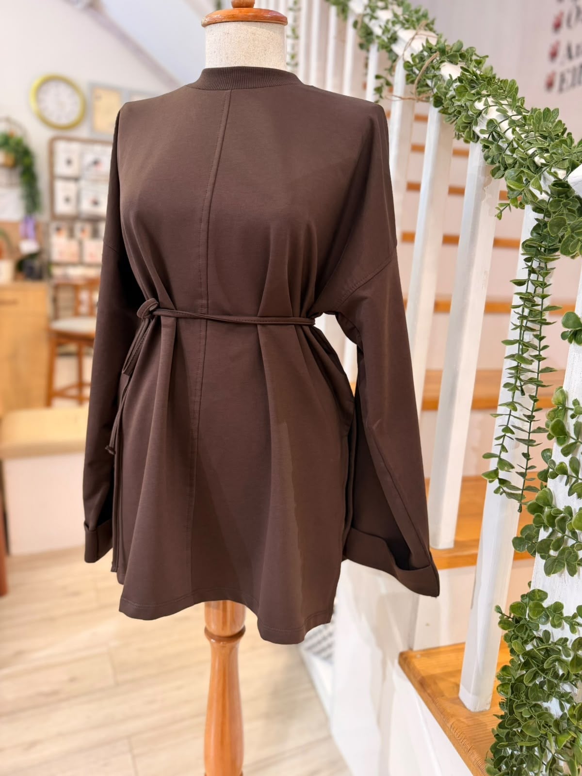 2755 KAHVERENGİ DİKİŞ DETAYLI YIRTMAÇLI SWEATSHIRT