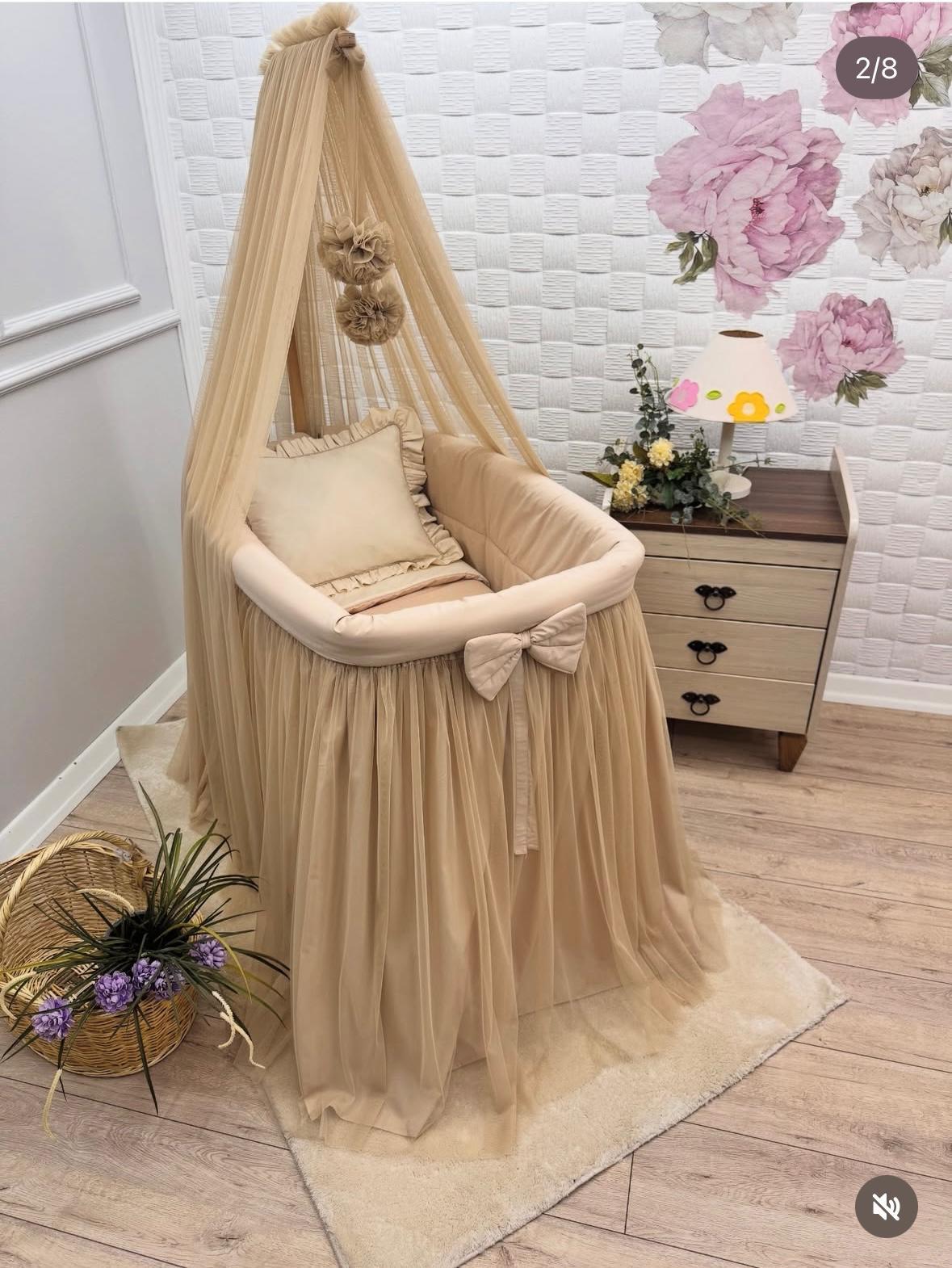 BASIC BEJ VANİLYA YASTIĞI FIRFIRLI TÜL ETEKLİ SEPET BEŞİK TEKSTİLİ 