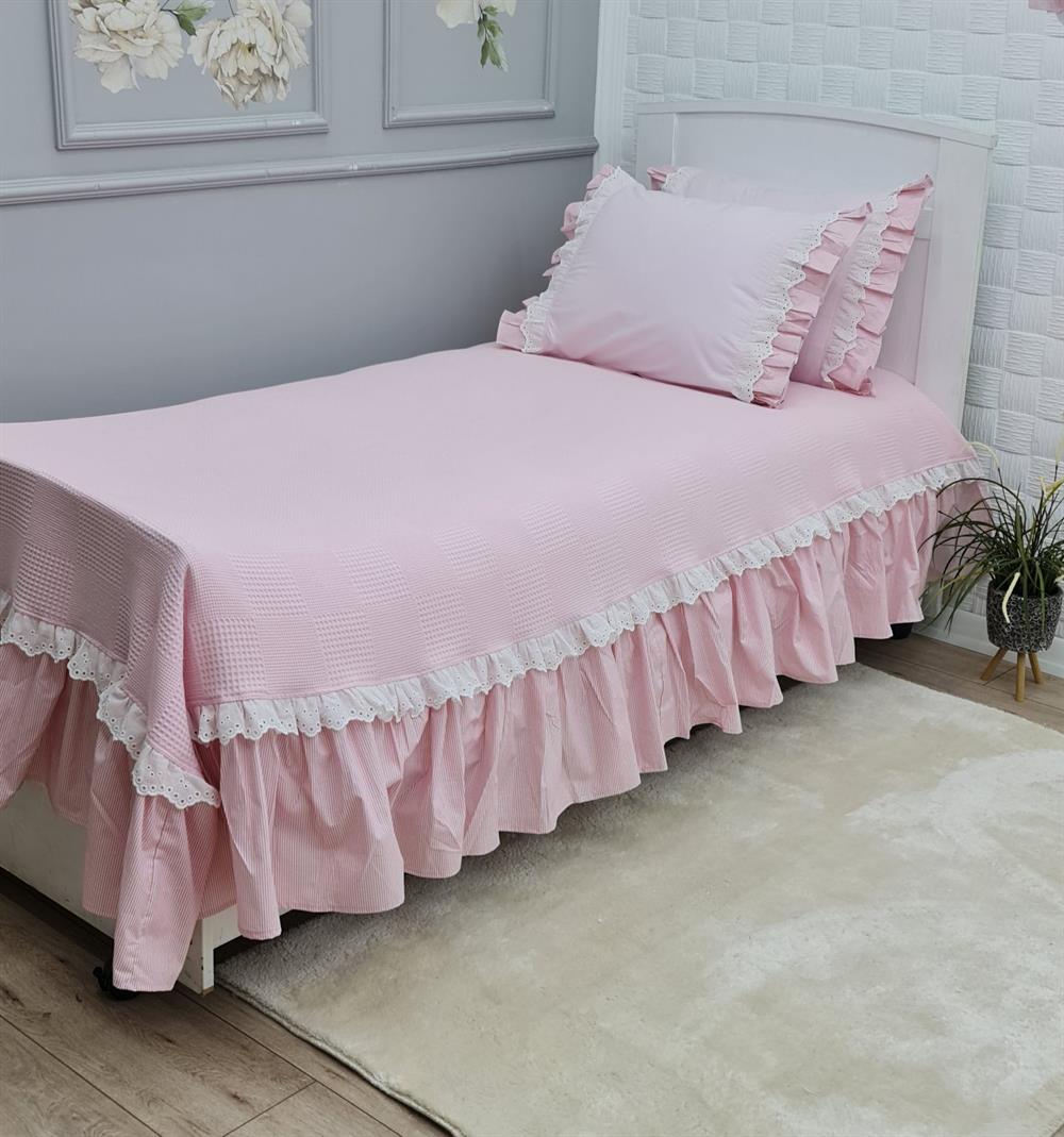 BEBEK PEMBE PİKE TEK KİŞİLİK YATAK ÖRTÜSÜ