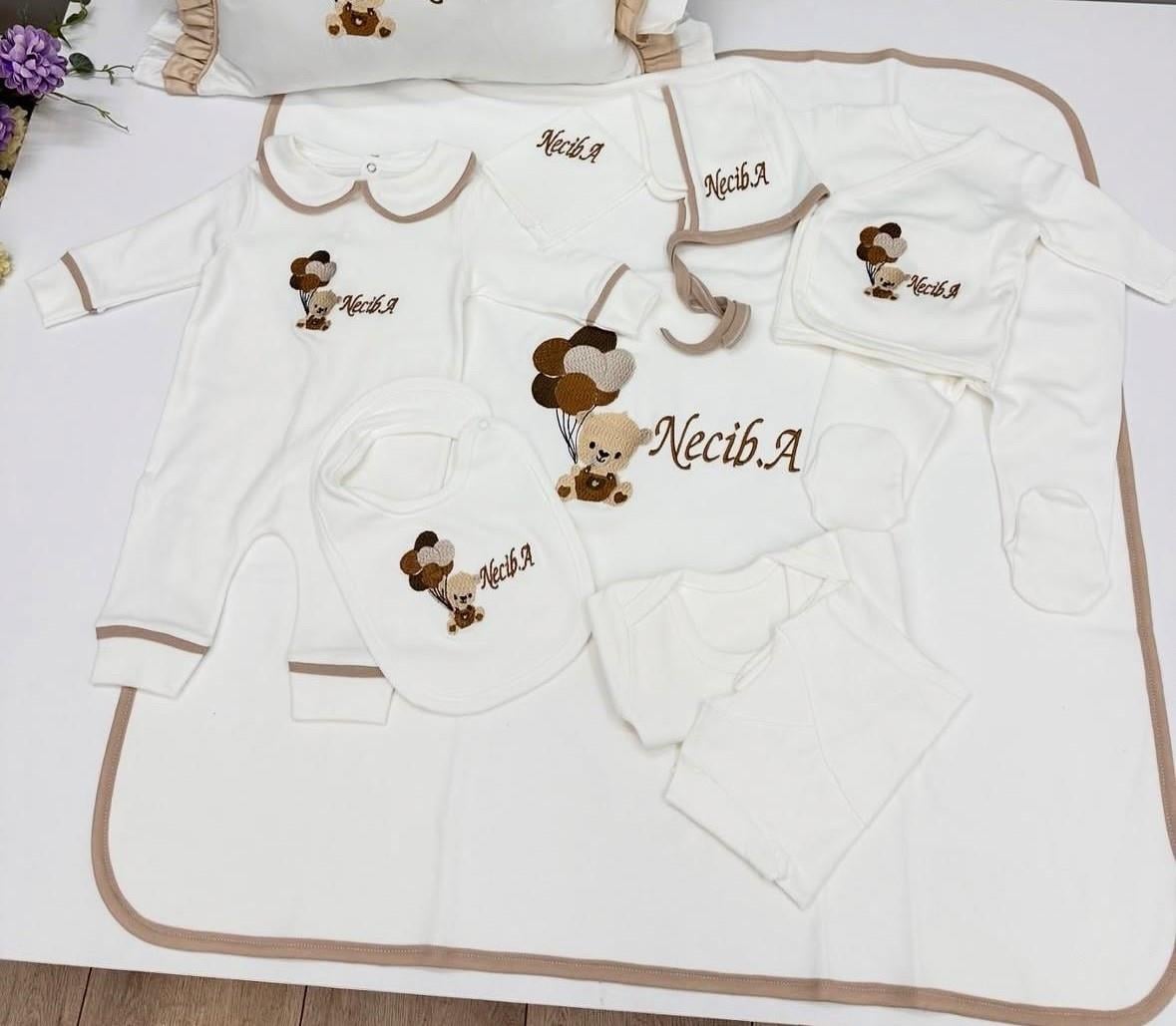 BEJ BİYELİ AYICIK DESEN NAKIŞLI 10 LU SET 