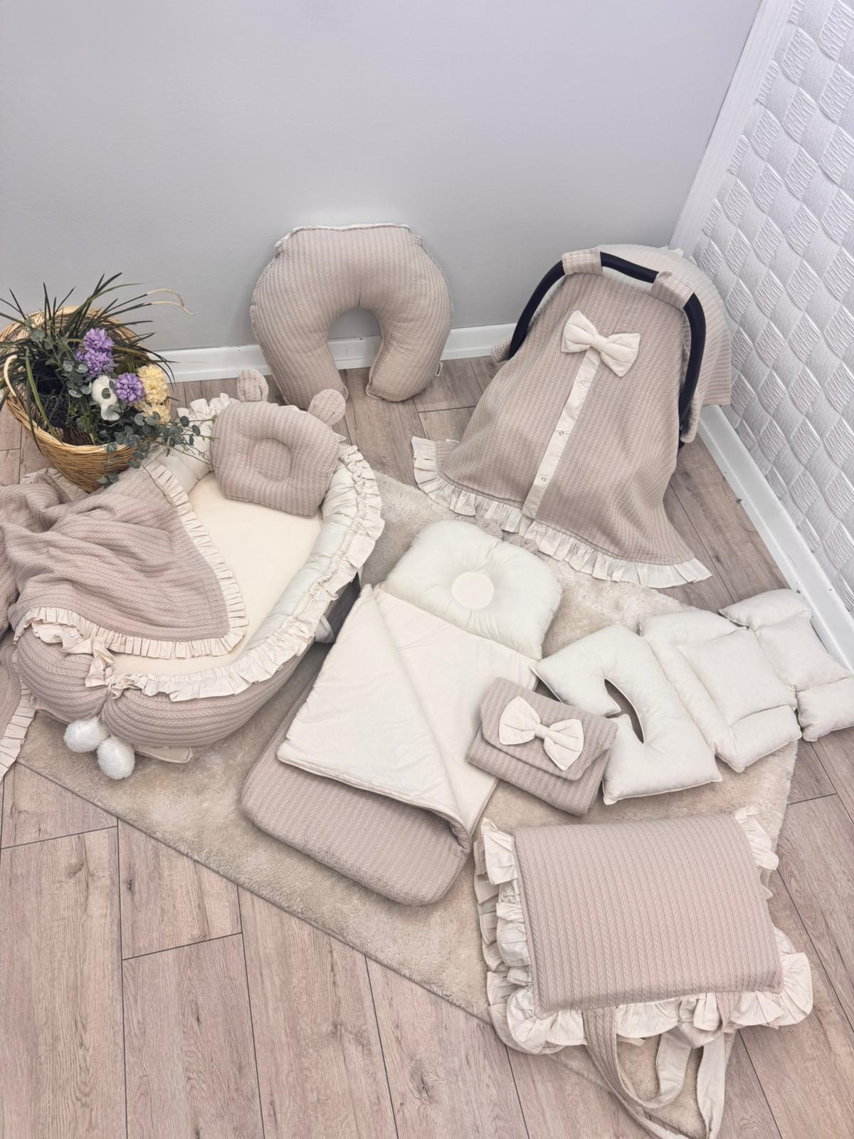 BEJ ÖRGÜ PİKE FIRFIRLI  BABYNEST SET 