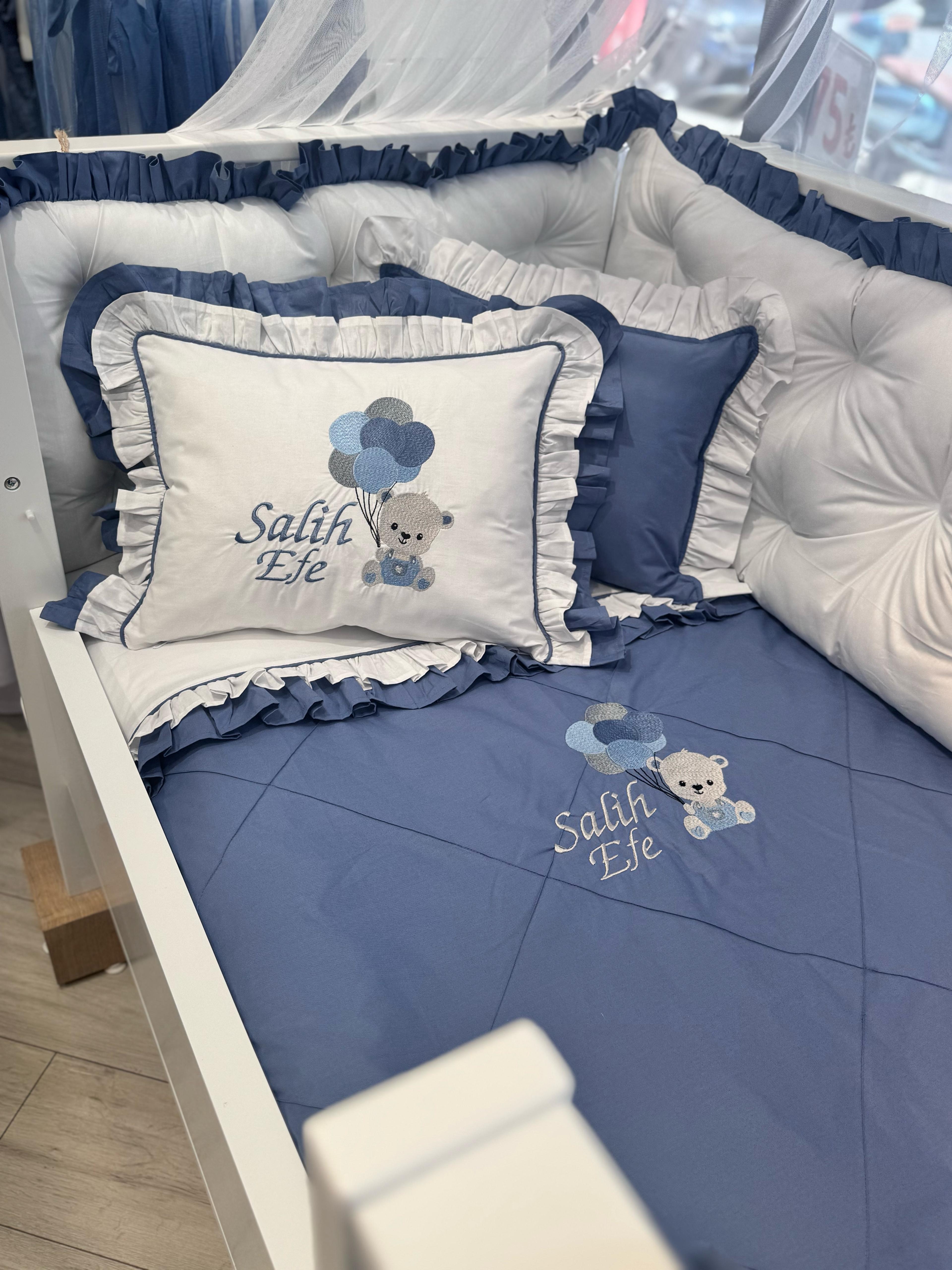 BÜYÜYEN BEŞİK İNDİGO FIRFIRLI BEBEK UYKU SETİ 