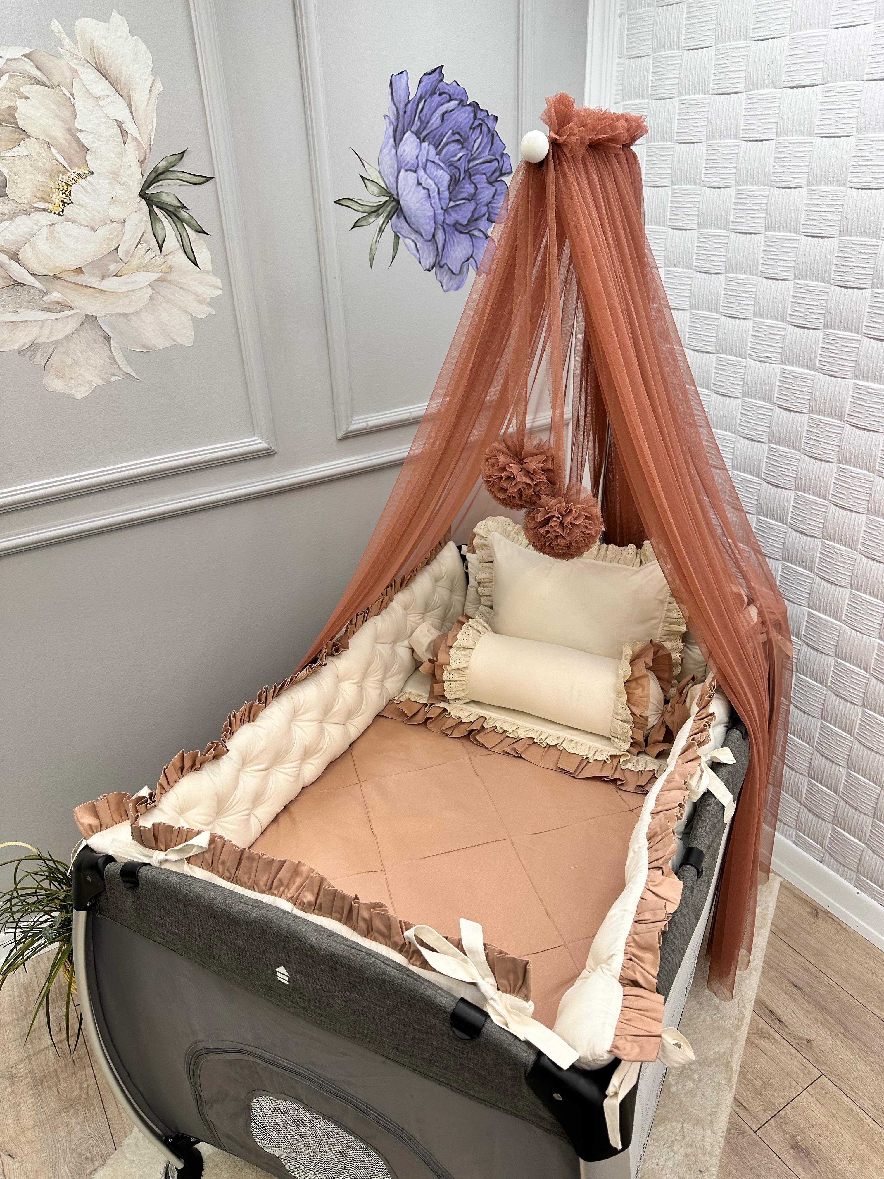 CHESTER KAHVE VANİLYA KOMBİNLİ FIRFIRLI PARK BEŞİK UYKU SETİ