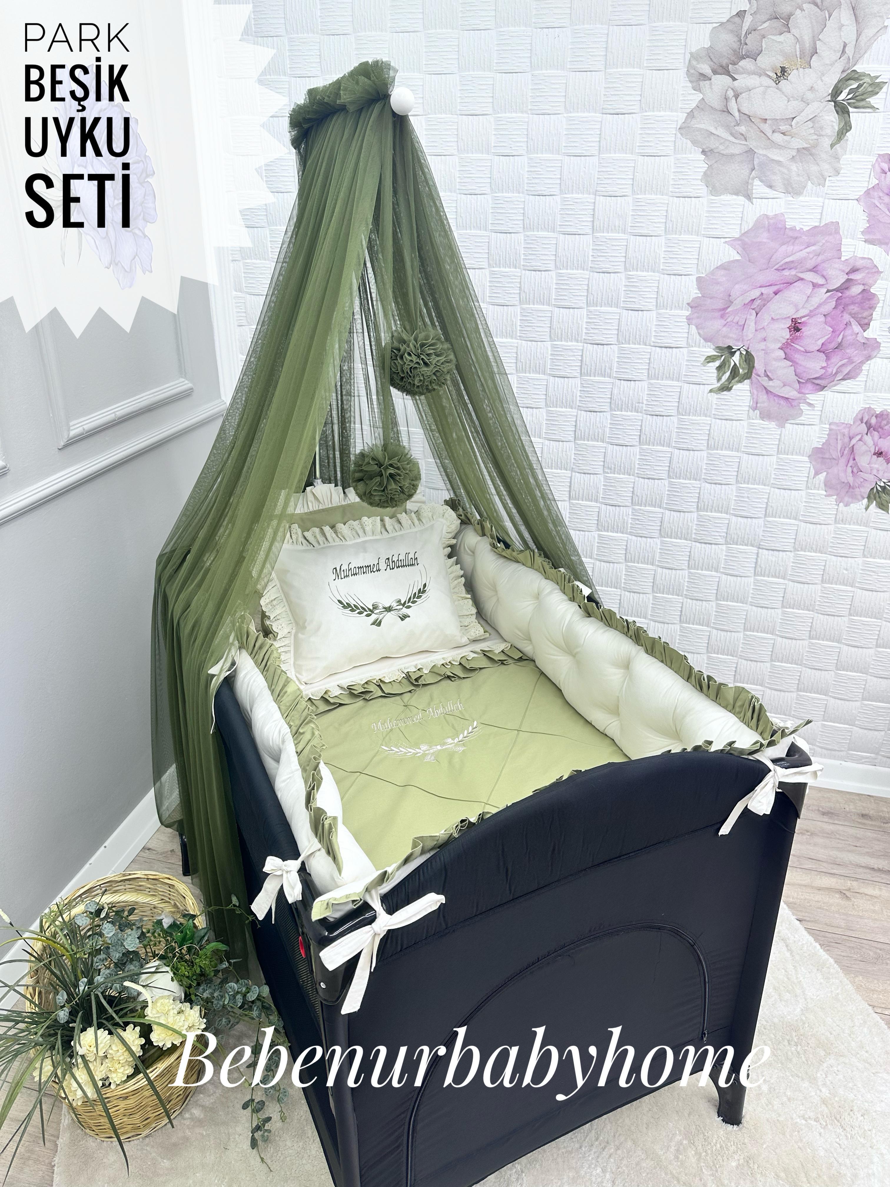 CHESTER YEŞİL VANİLYA KOMBİNLİ FIRFIRLI PARK BEŞİK UYKU SETİ