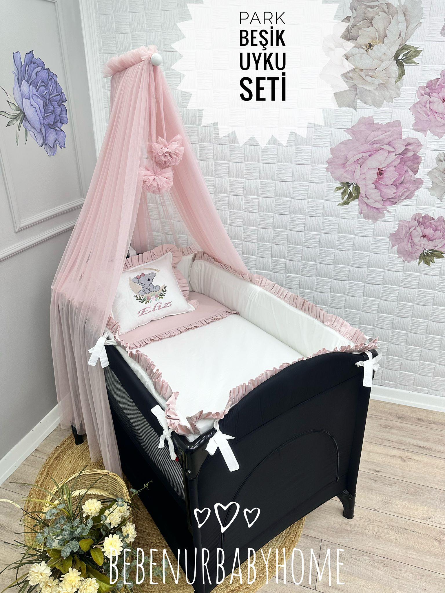 ELEGANT AÇIK PUDRA BEYAZ FIRFIRLI PARK BEŞİK UYKU SETİ 