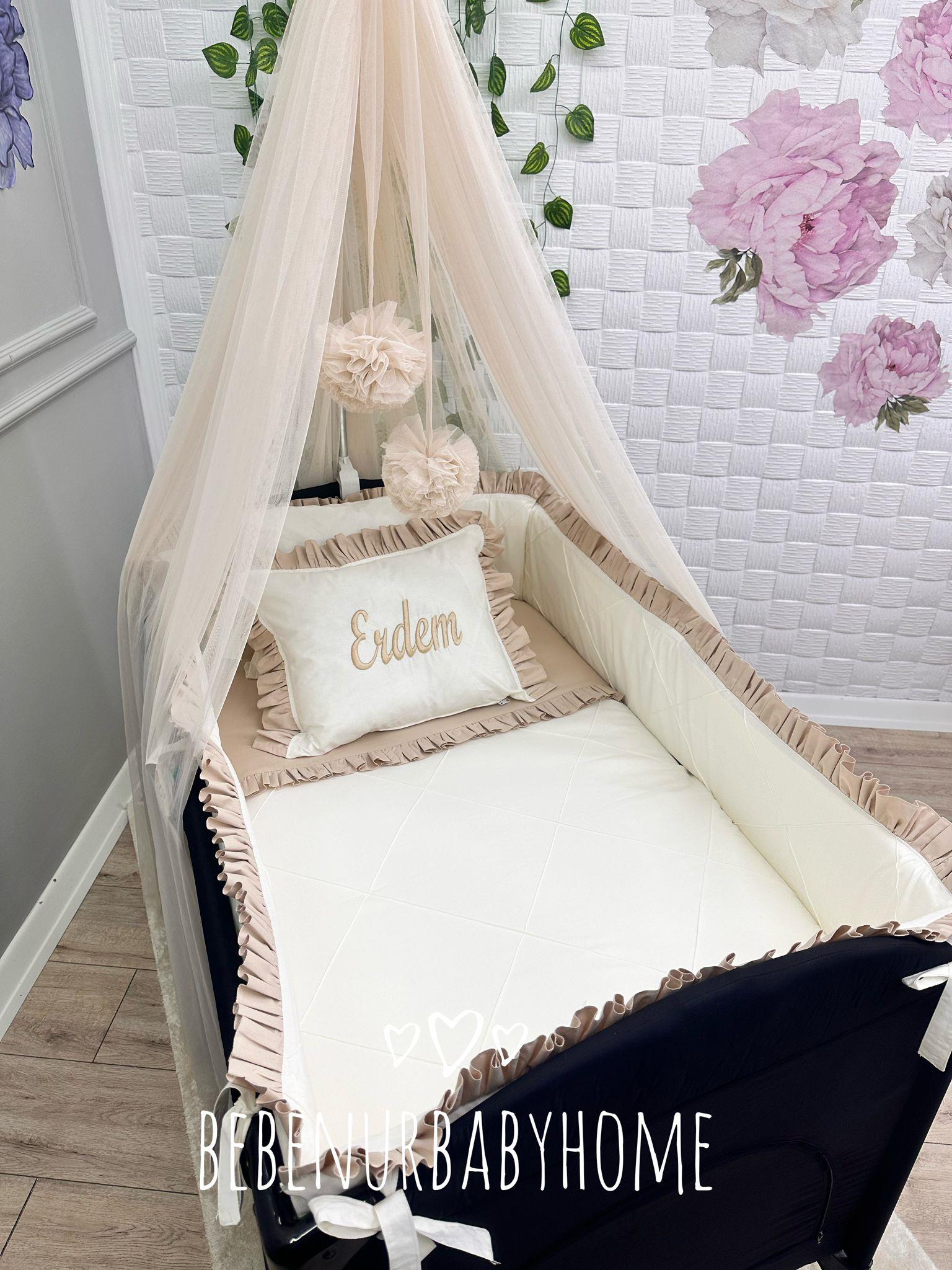 ELEGANT BEJ KREM BEYAZ FIRFIRLI PARK BEŞİK UYKU SETİ 