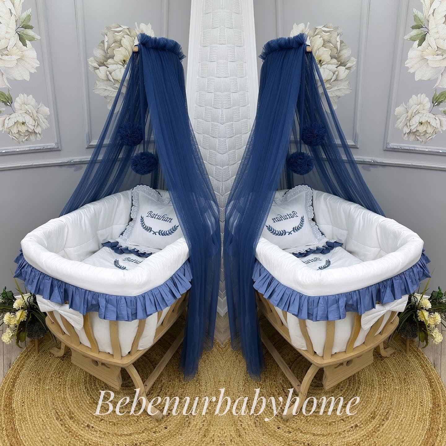 ELEGANT BEYAZ İNDİGO FIRFIRLI SEPET BEŞİK TEKSTİLİ 