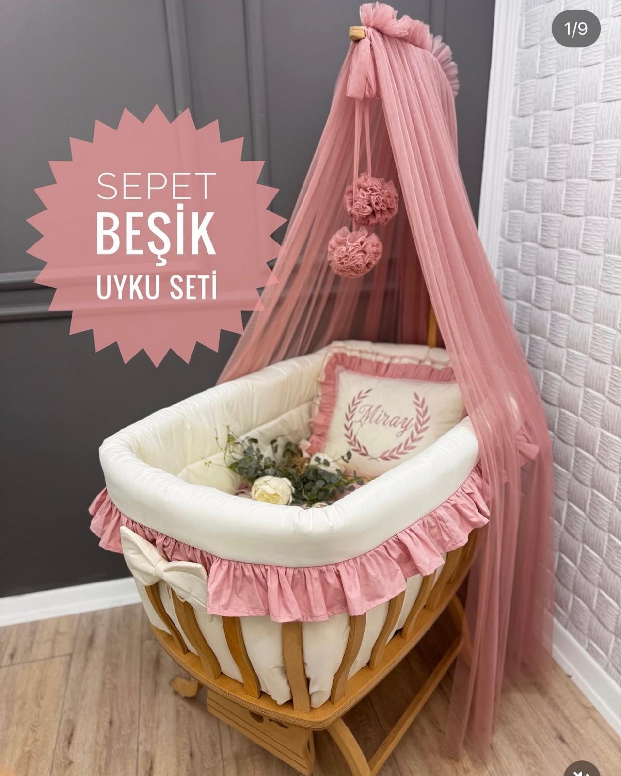 ELEGANT BEYAZ KOYU PUDRA FIRFIRLI SEPET BEŞİK TEKSTİLİ 