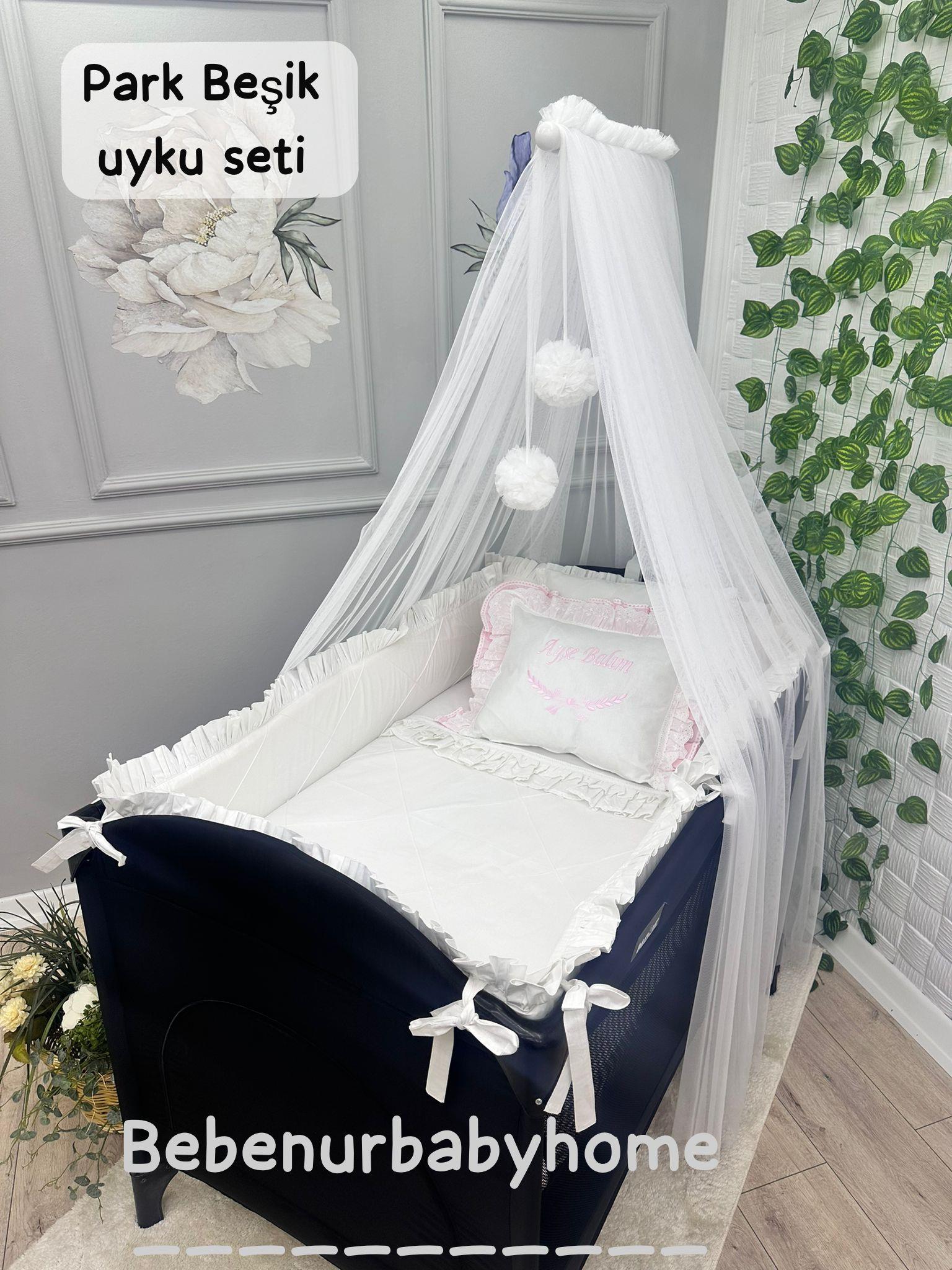 ELEGANT BEYAZ PEMBE FIRFIRLI PARK BEŞİK UYKU SETİ 