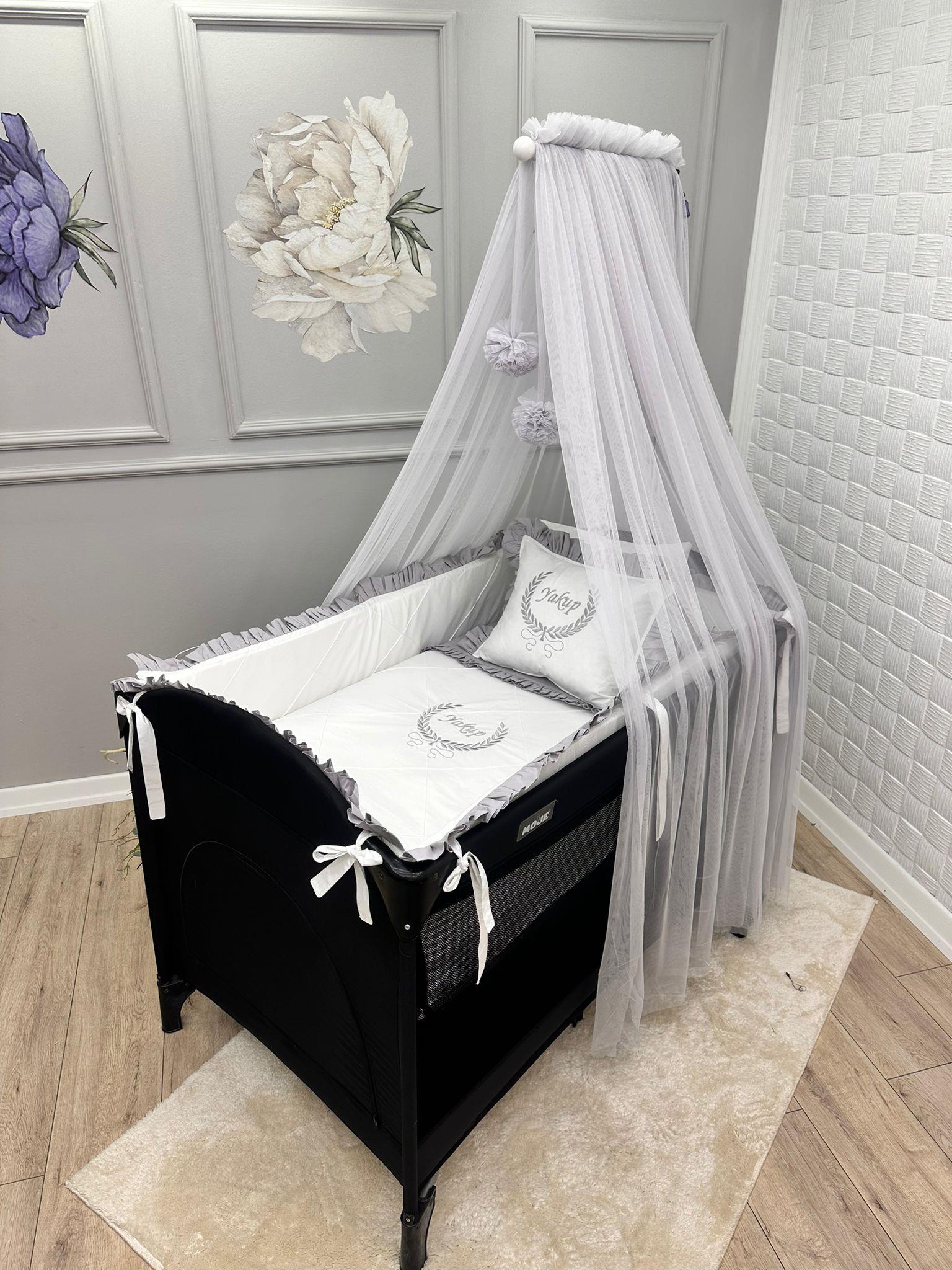 ELEGANT  GRİ BEYAZ  FIRFIRLI PARK BEŞİK UYKU SETİ 