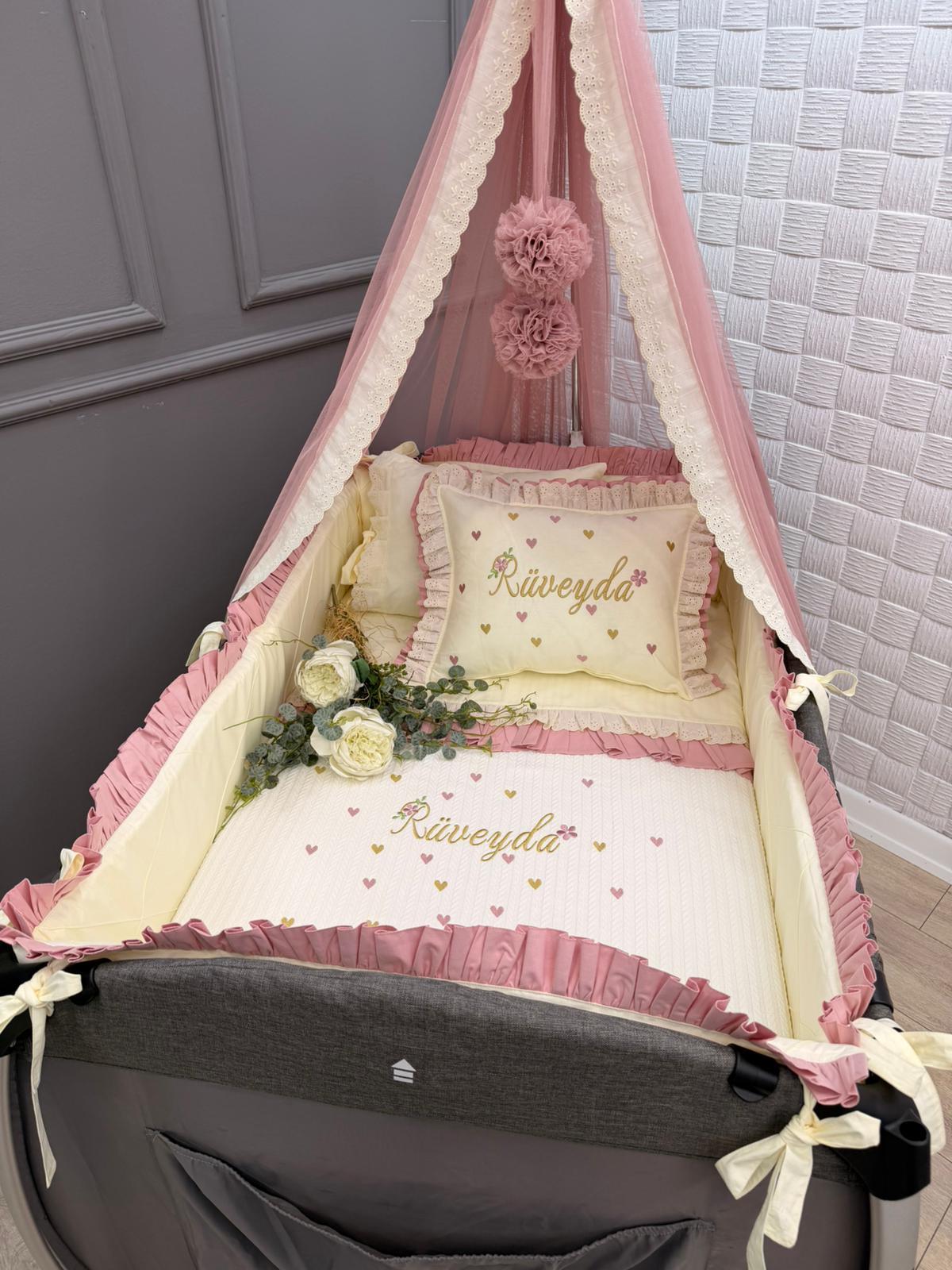 ELEGANT-KREM-PUDRA  KOMBİNLİ PİKELİ  PARK BEŞİK UYKU SETİ 