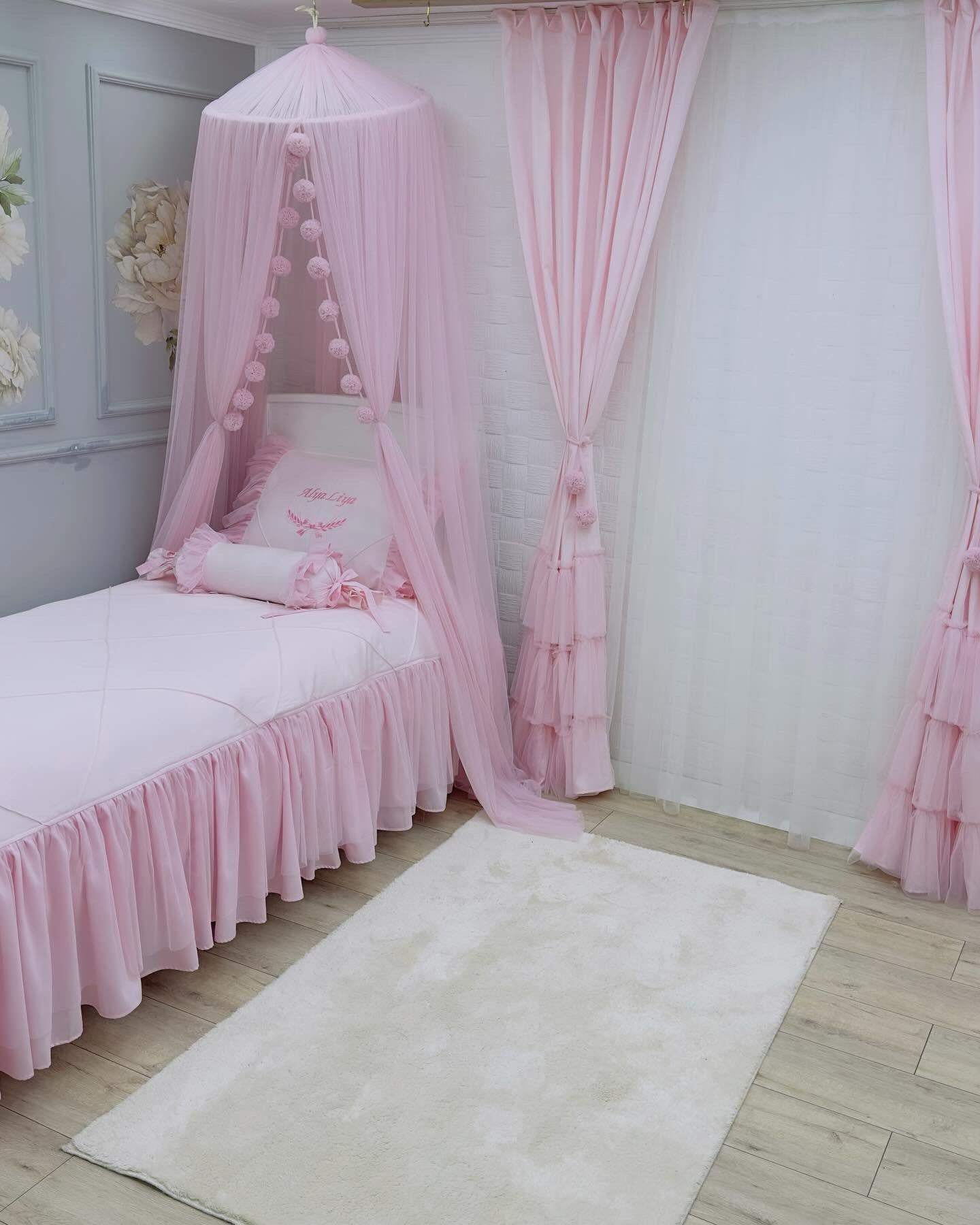 ELEGANT PEMBE  TÜLLÜ TEK KİŞİLİK YATAK ÖRTÜSÜ