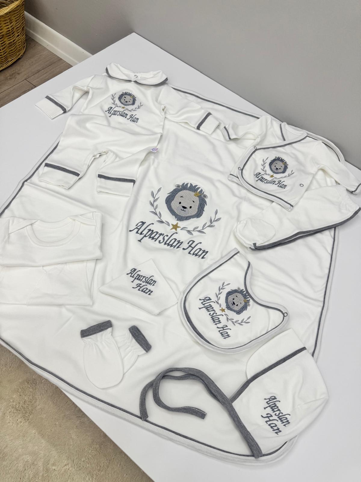 GRİ BİYELİ ASLAN NAKIŞLI 10 LU SET 
