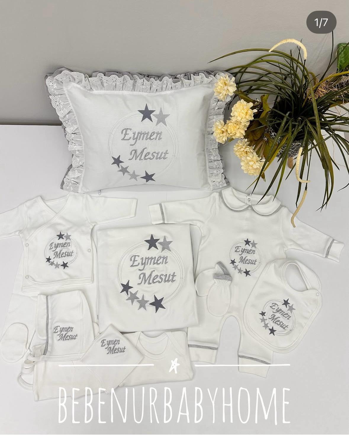 GRİ BİYELİ YILDIZ NAKIŞLI 10 LU SET 