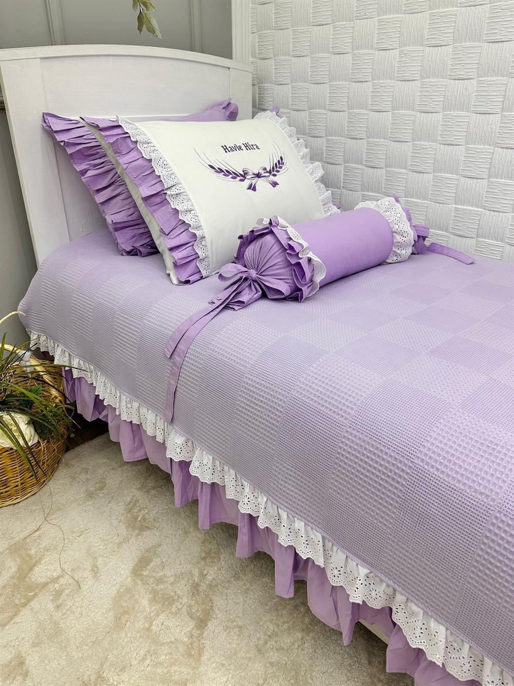 LİLA PİKE LİLA FIRFIRLI TEK KİŞİLİK YATAK ÖRTÜSÜ