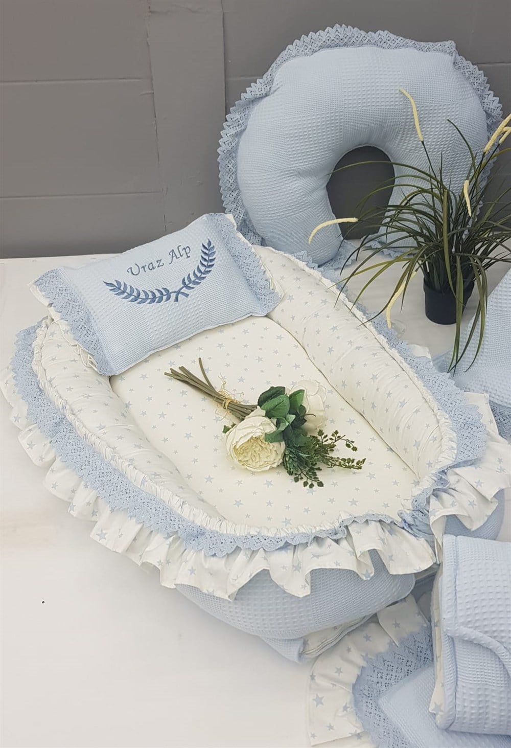 MAVİ PİKE MAVİ YILDIZ FIRFIRLI DANTELLİ BABYNEST