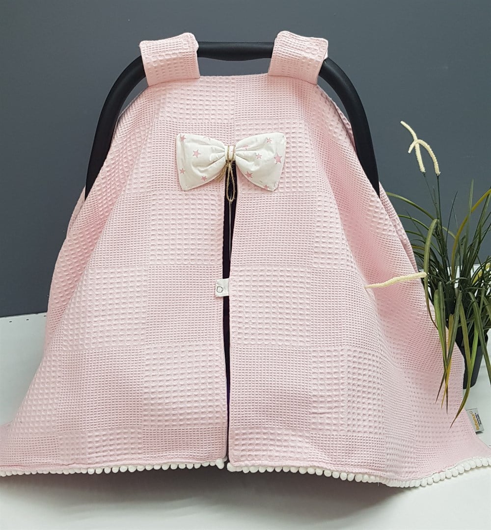 PEMBE PİKE PEMBE YILDIZ PONPONLU PUSET ÖRTÜSÜ
