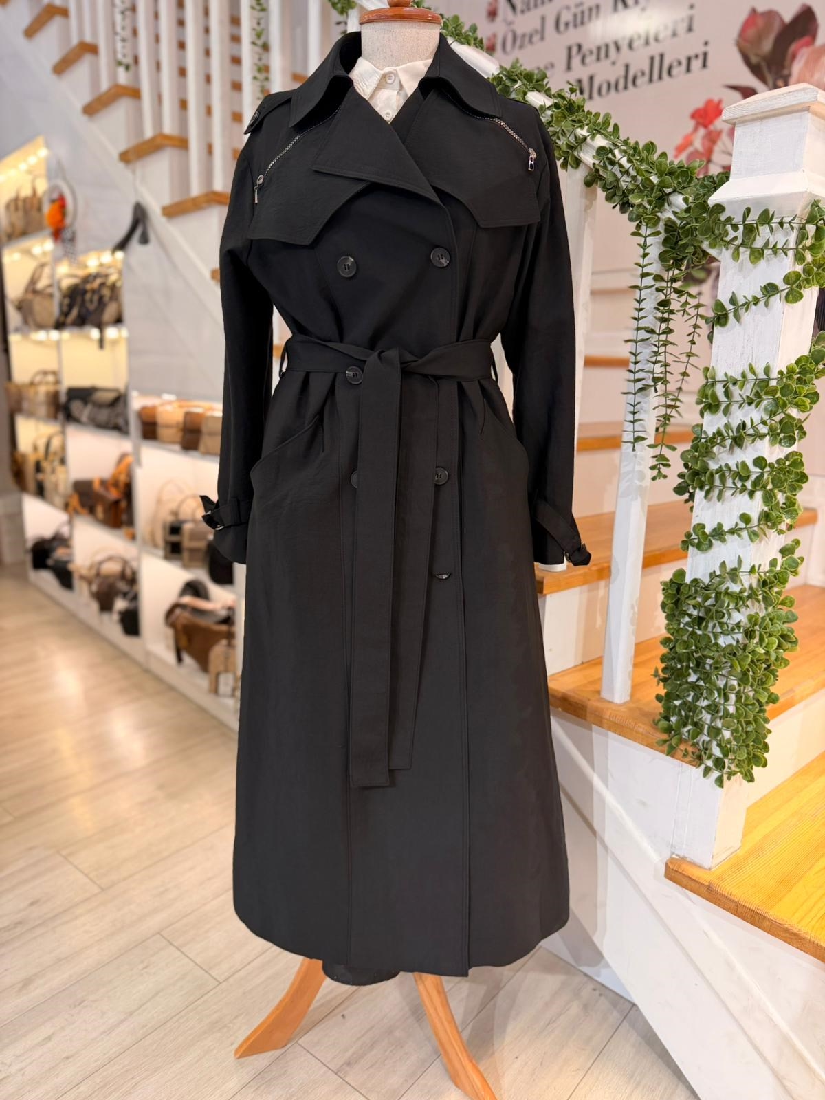 W27840 SİYAH TRENCH