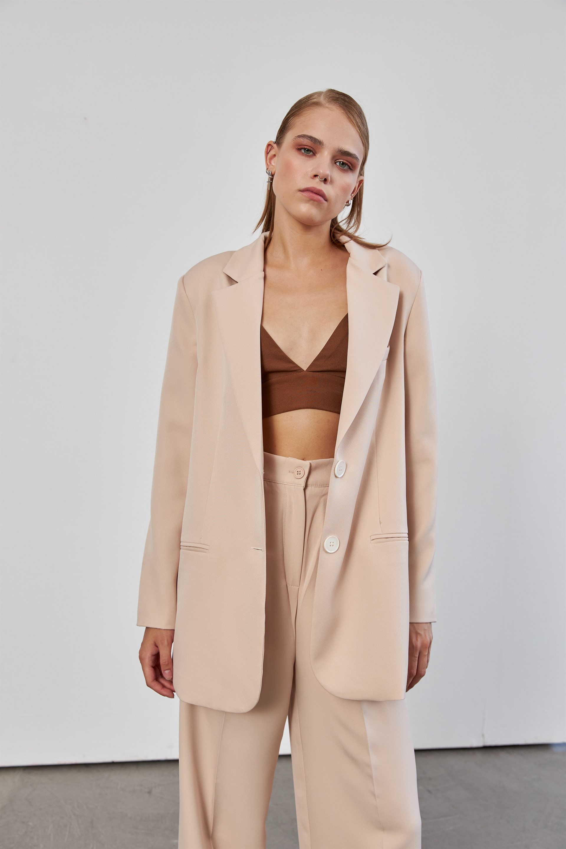 Bej Oversize Blazer Ceket Tak m Matton