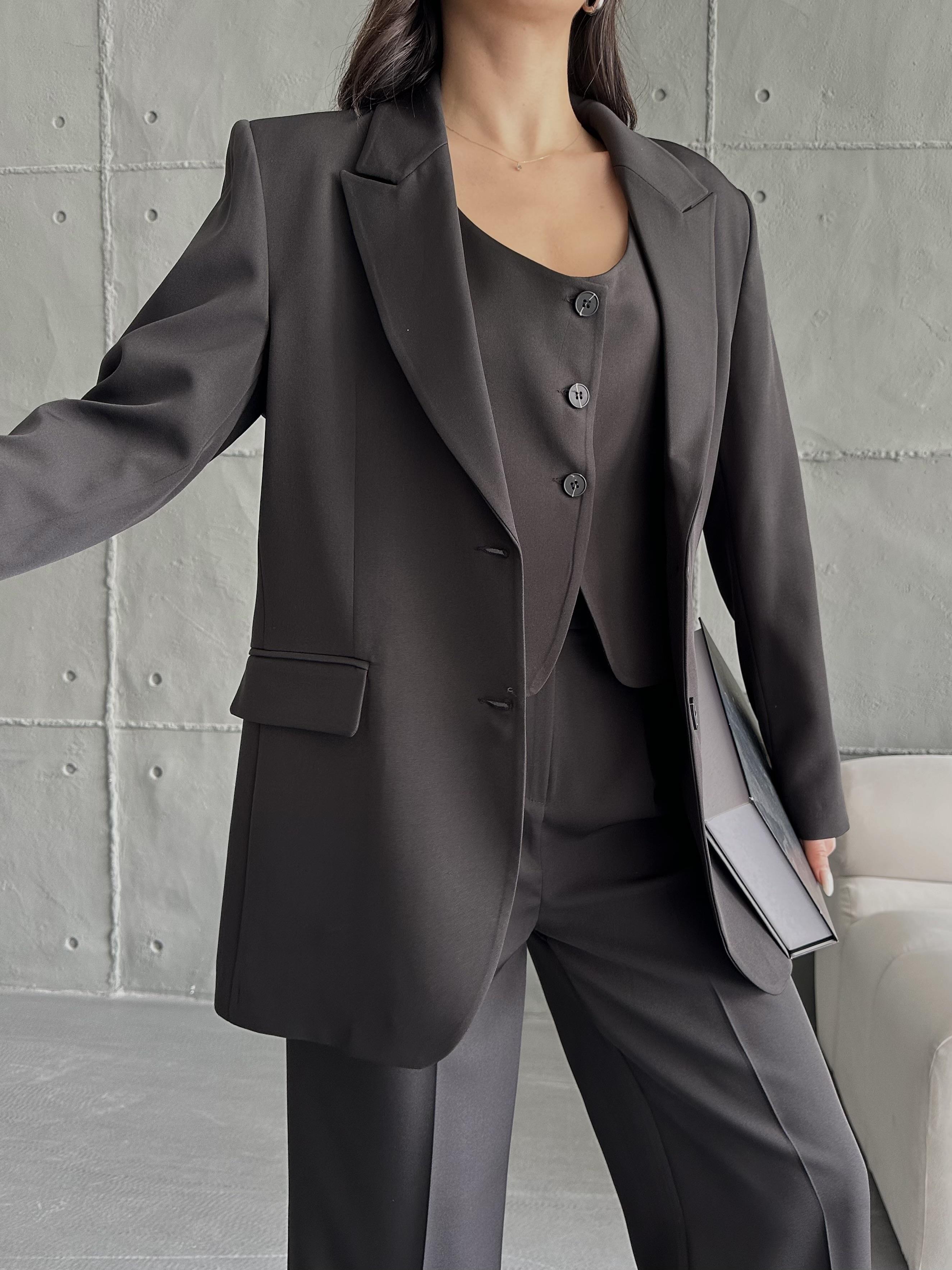 Siyah Blazer Ceket Yelek Pantolon Takım
