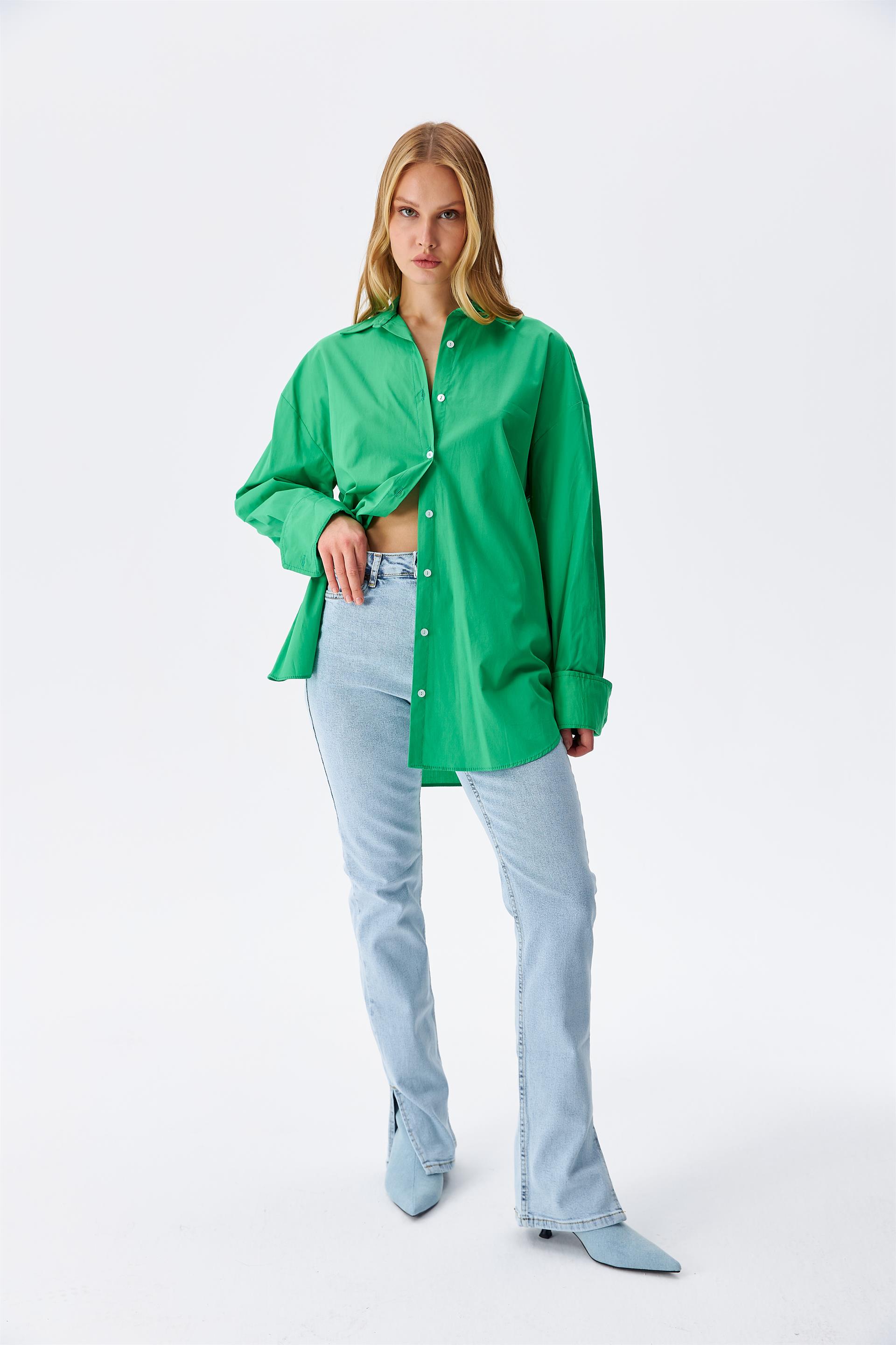 Kadın Oversize Yeşil Gömlek