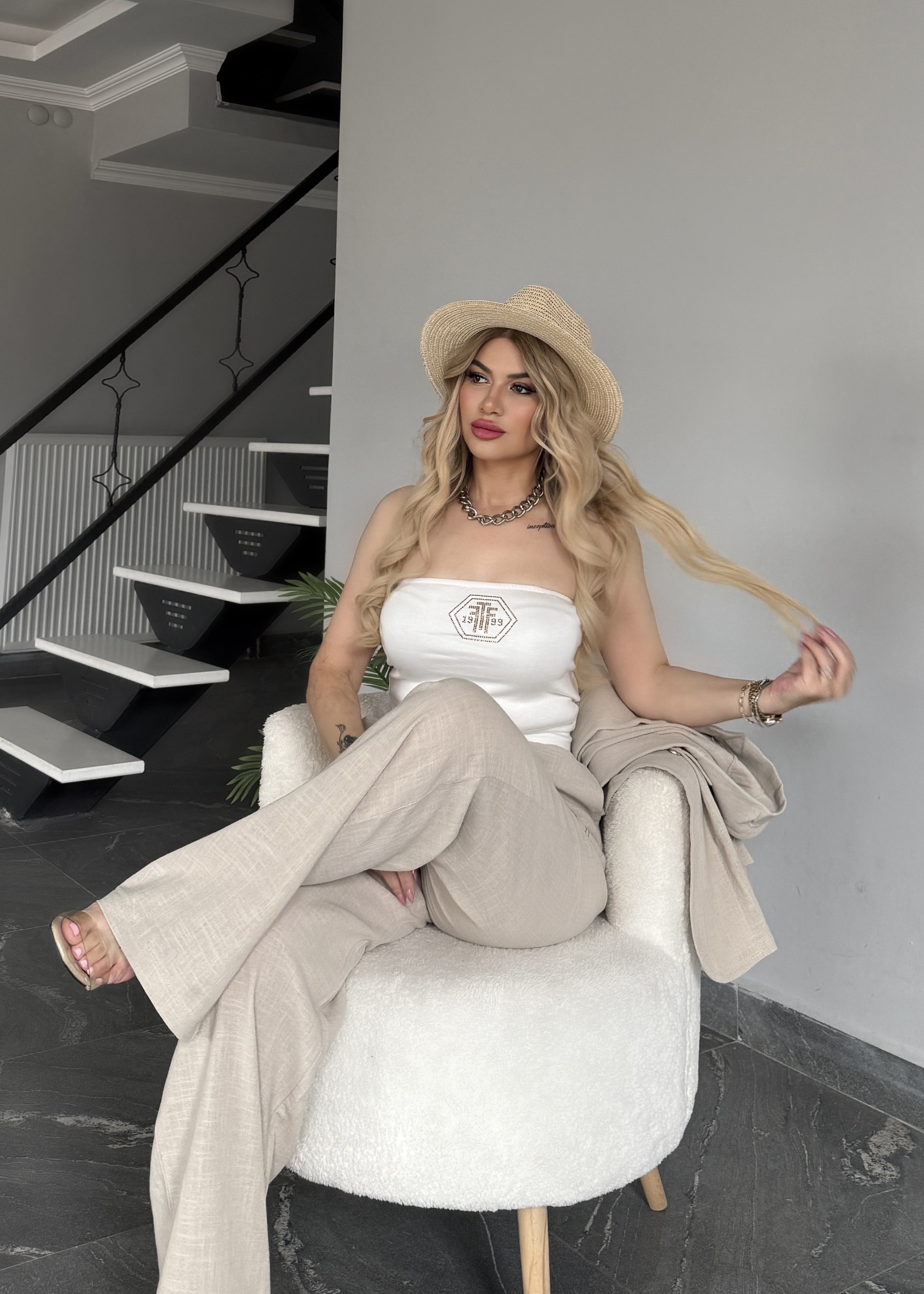 3 lü  keten takım bej