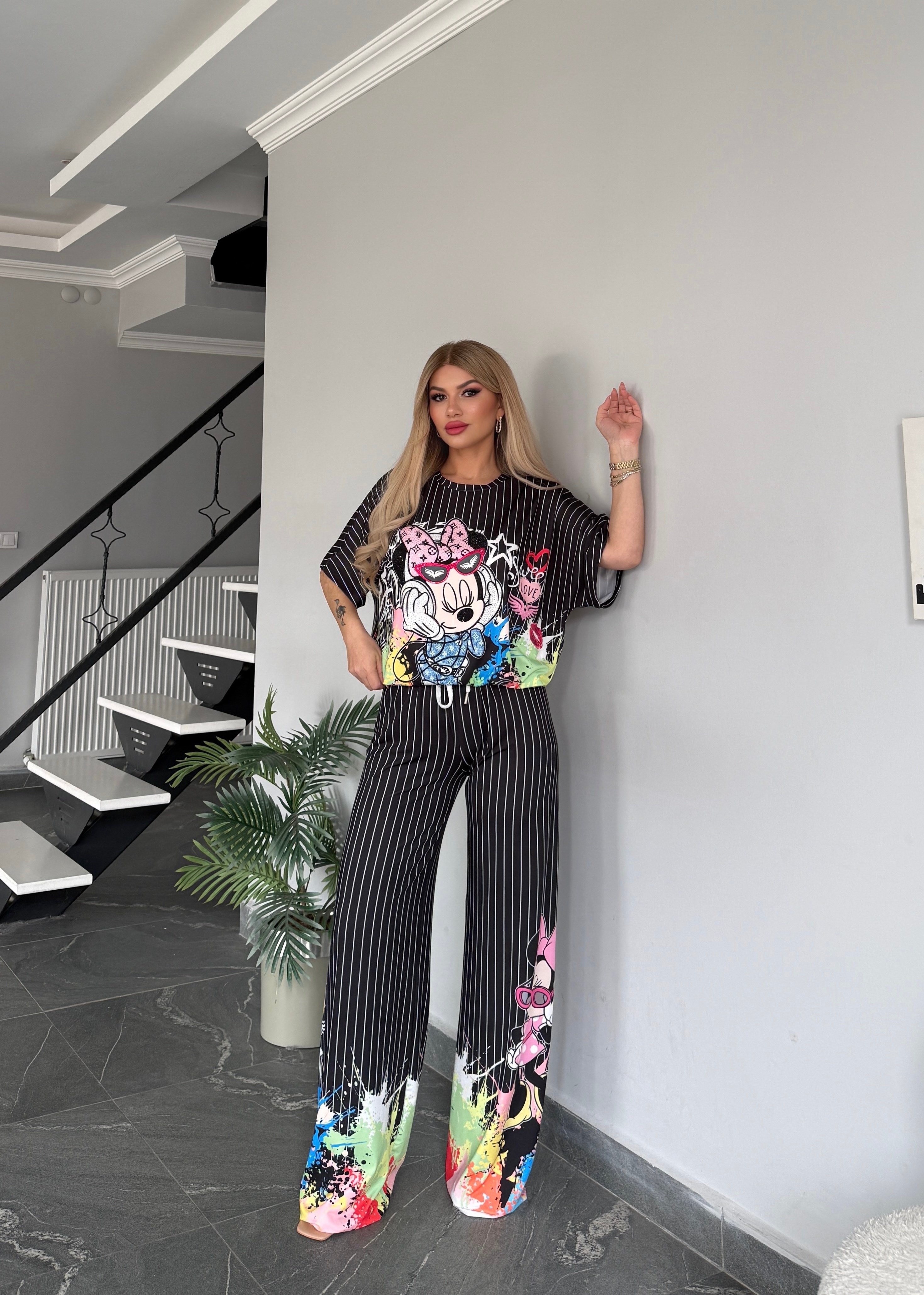 Çizgili minnie takım siyah 