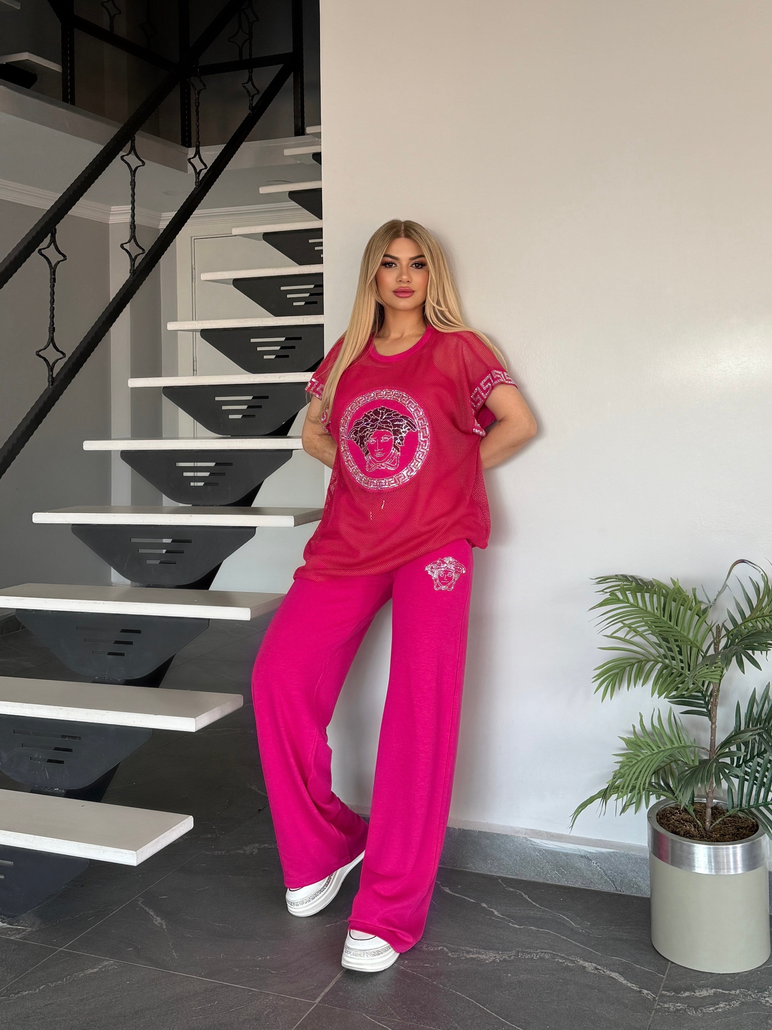 Vrsc file taşlı 3 lü takım pembe 