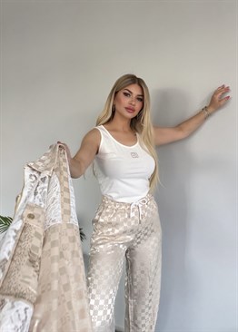 3 lü dantelli saten takım krem 