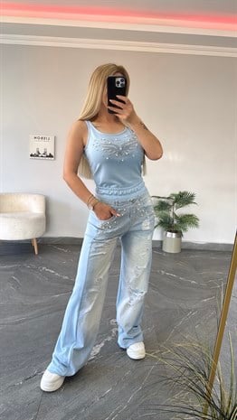 Angel Taşlı Takım Mavi 