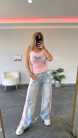 Angel Taşlı Takım Pembe  