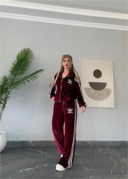 BB Kadife Taşlı Takım Bordo