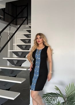 Kot şeritli elbise siyah 