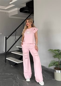 Lazer kesim miu takım pembe 