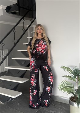 Rose taşlı takım siyah 