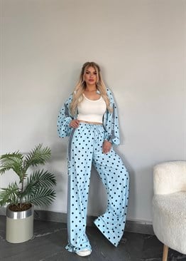 Şifon Puantiye takım 2 Li  mavi 