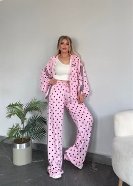 Şifon Puantiye takım 2 Li  pembe 