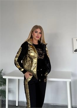 Şişme yelekli 3 Li takım siyah gold 