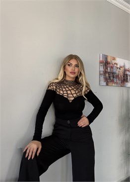 Spider taşlı bluz gold taşlı 