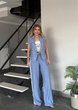 Yelekli 3 lü takım mavi 