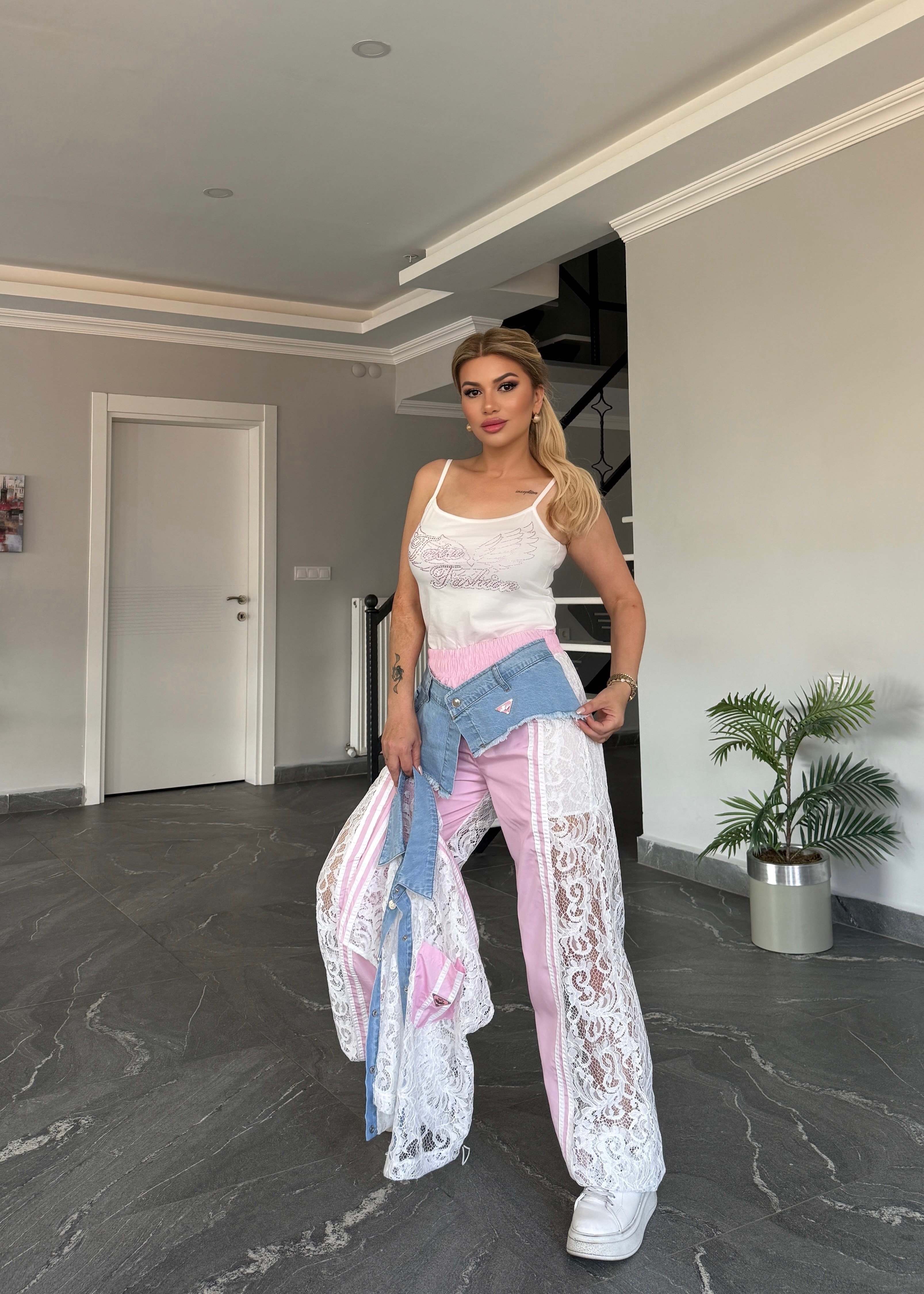     Luna Denim Dantel Takım Pembe 