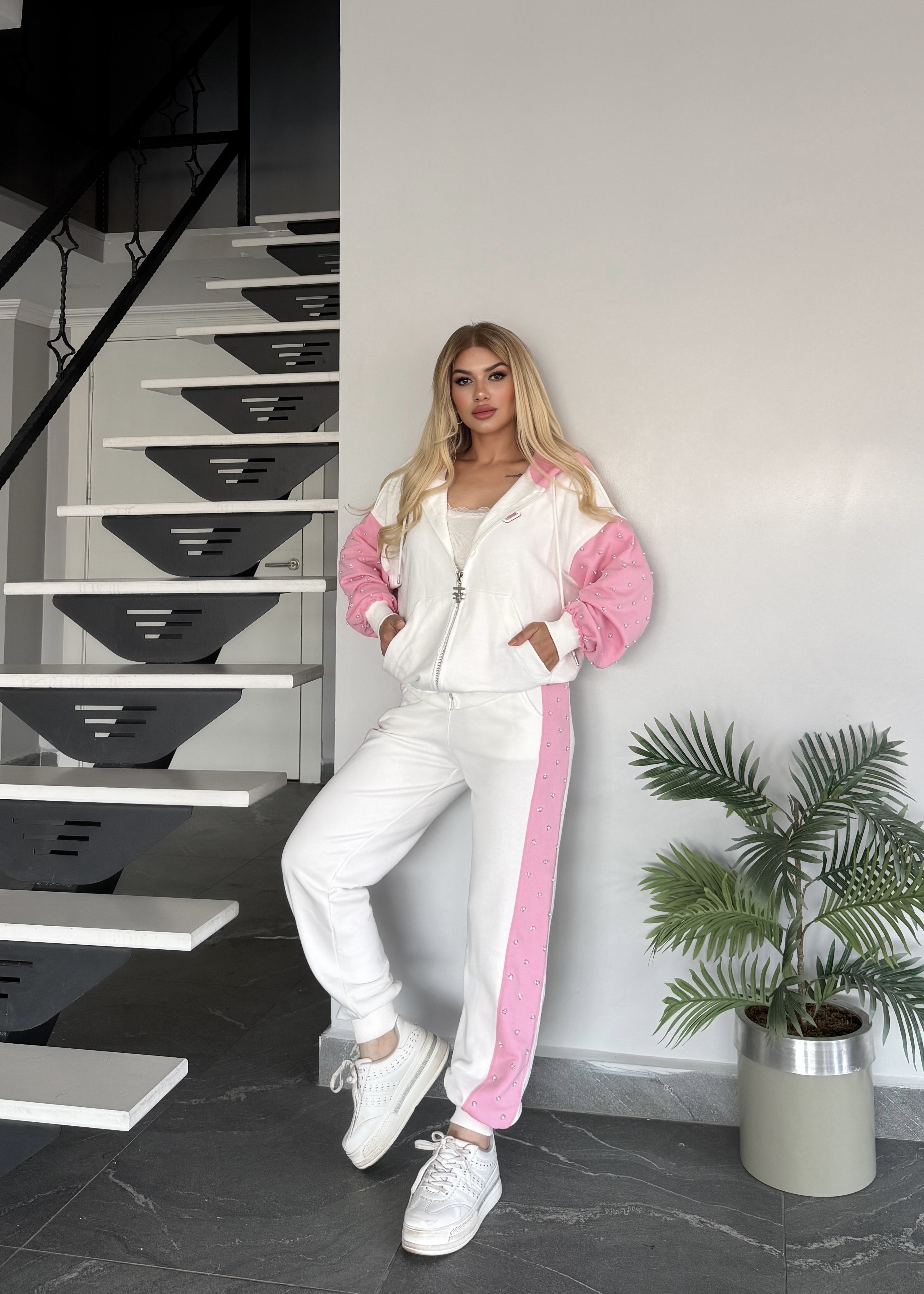 Nokta taşlı 2 Li takım pembe 