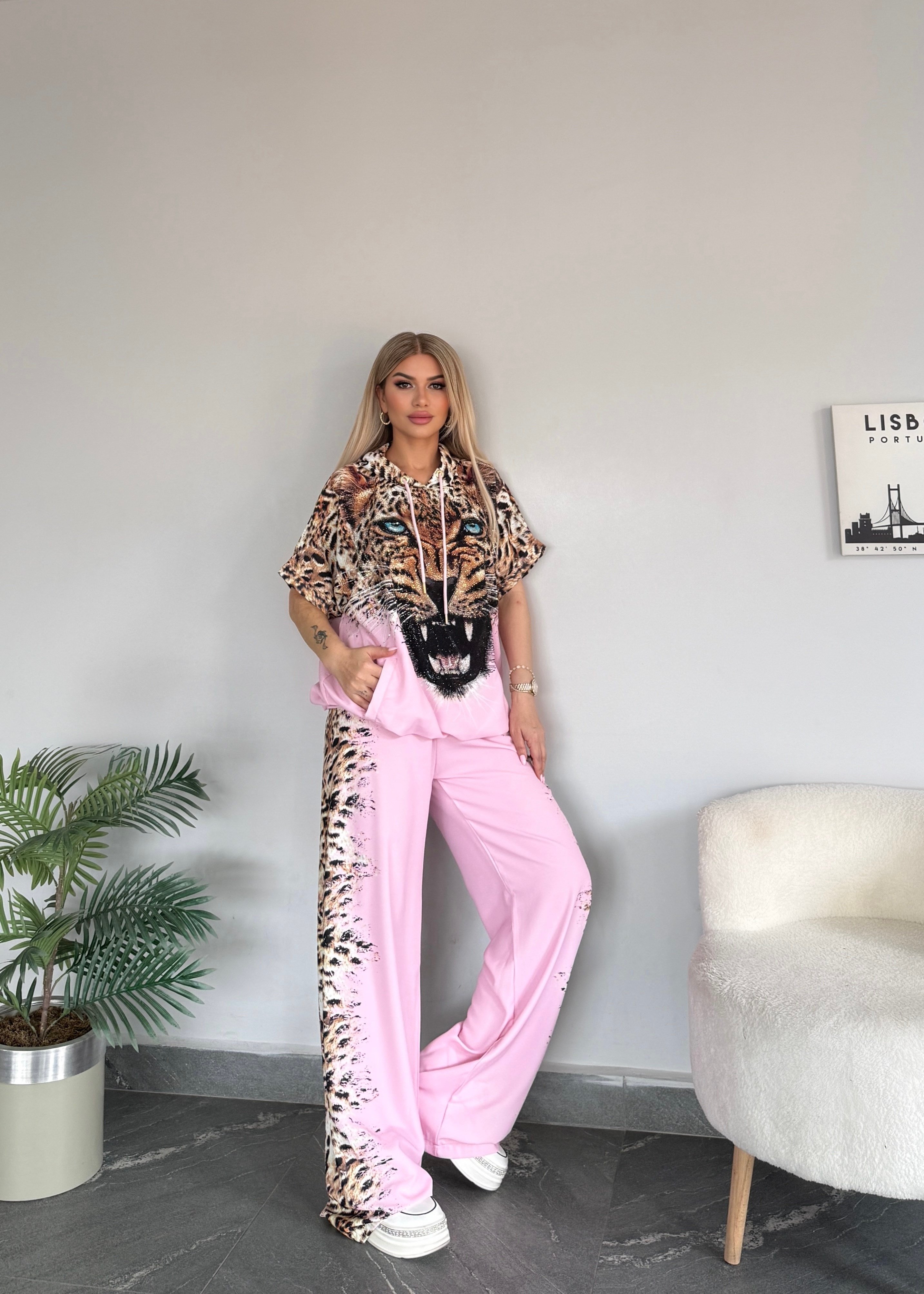 Tiger ipek saten takım pembe 