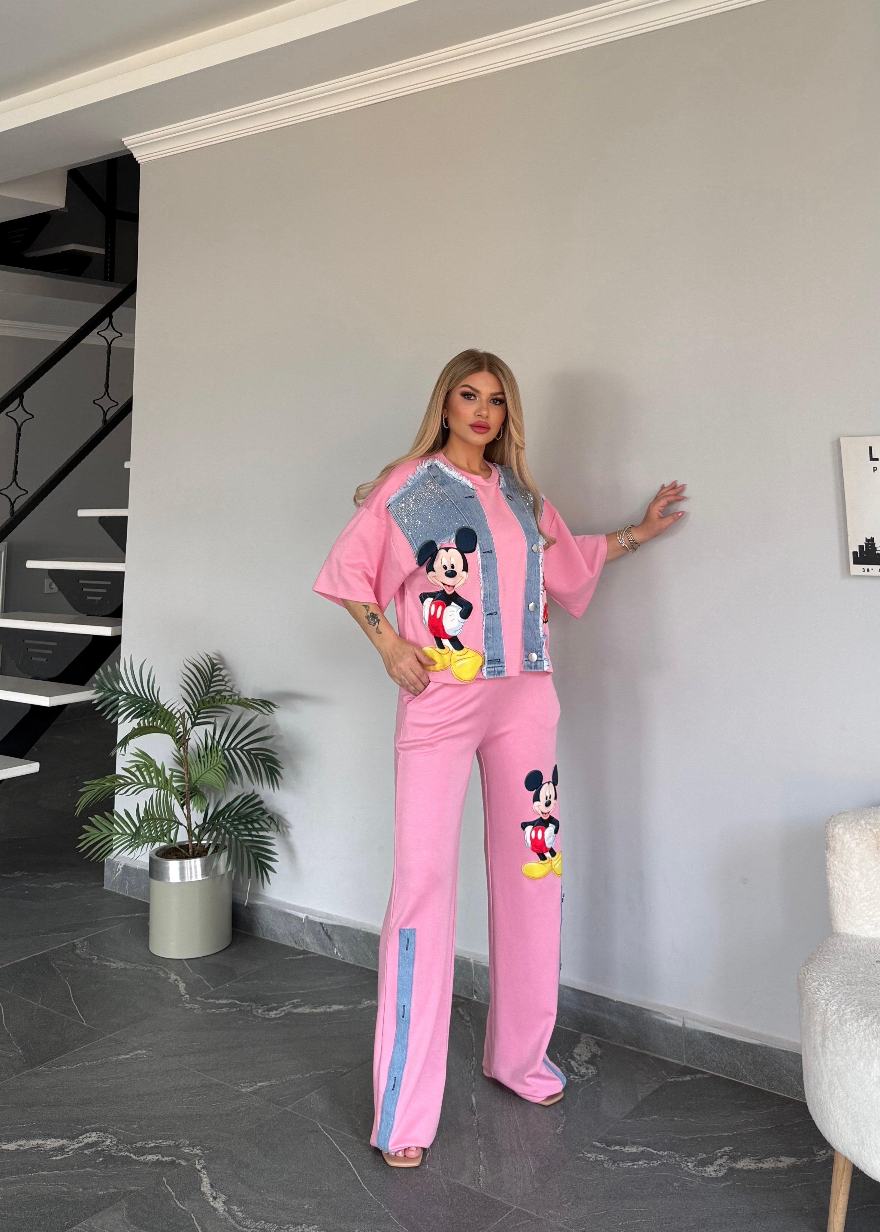 Yelek efektli Mickey takım pembe 