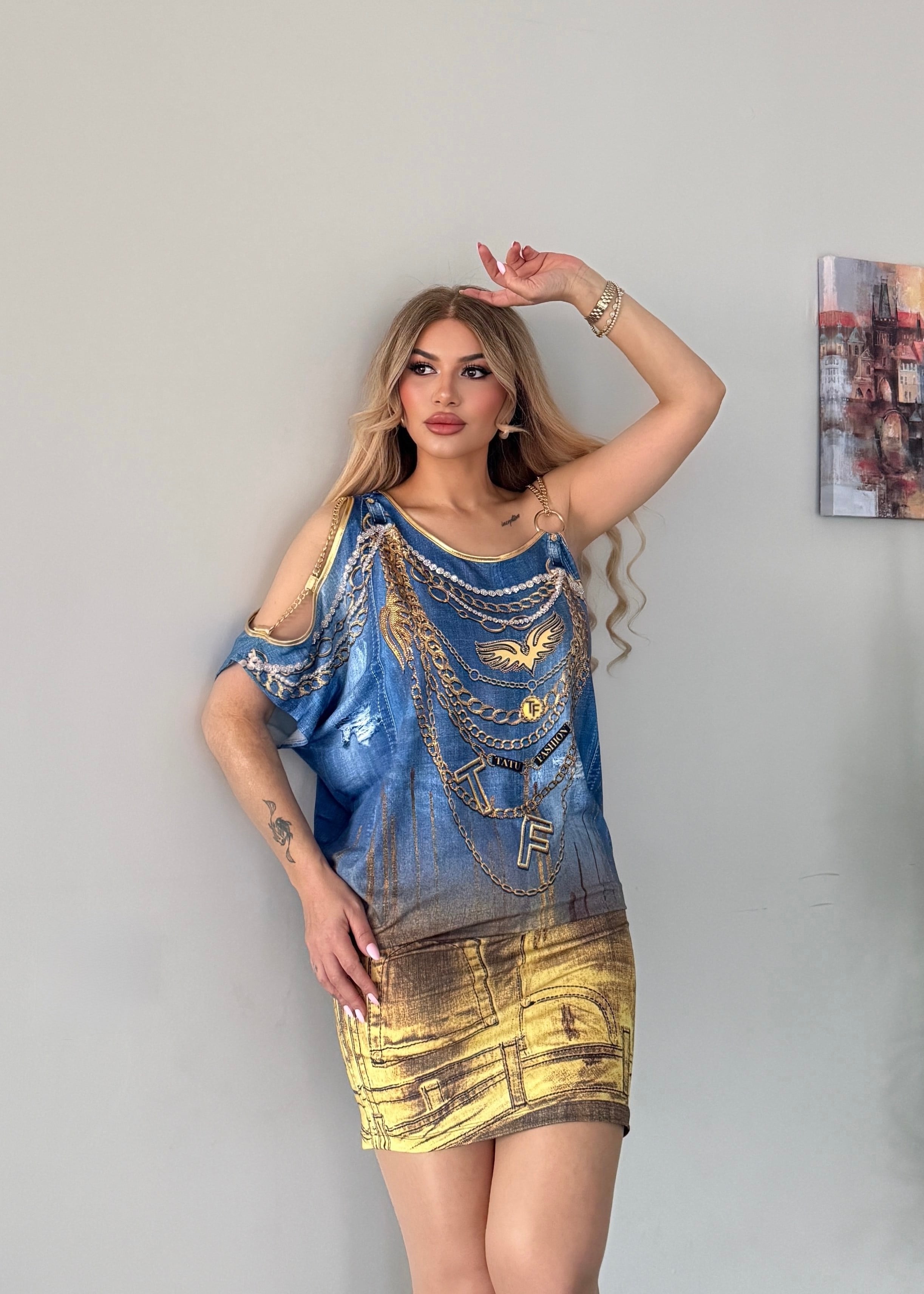Zincirli elbise  sarı 