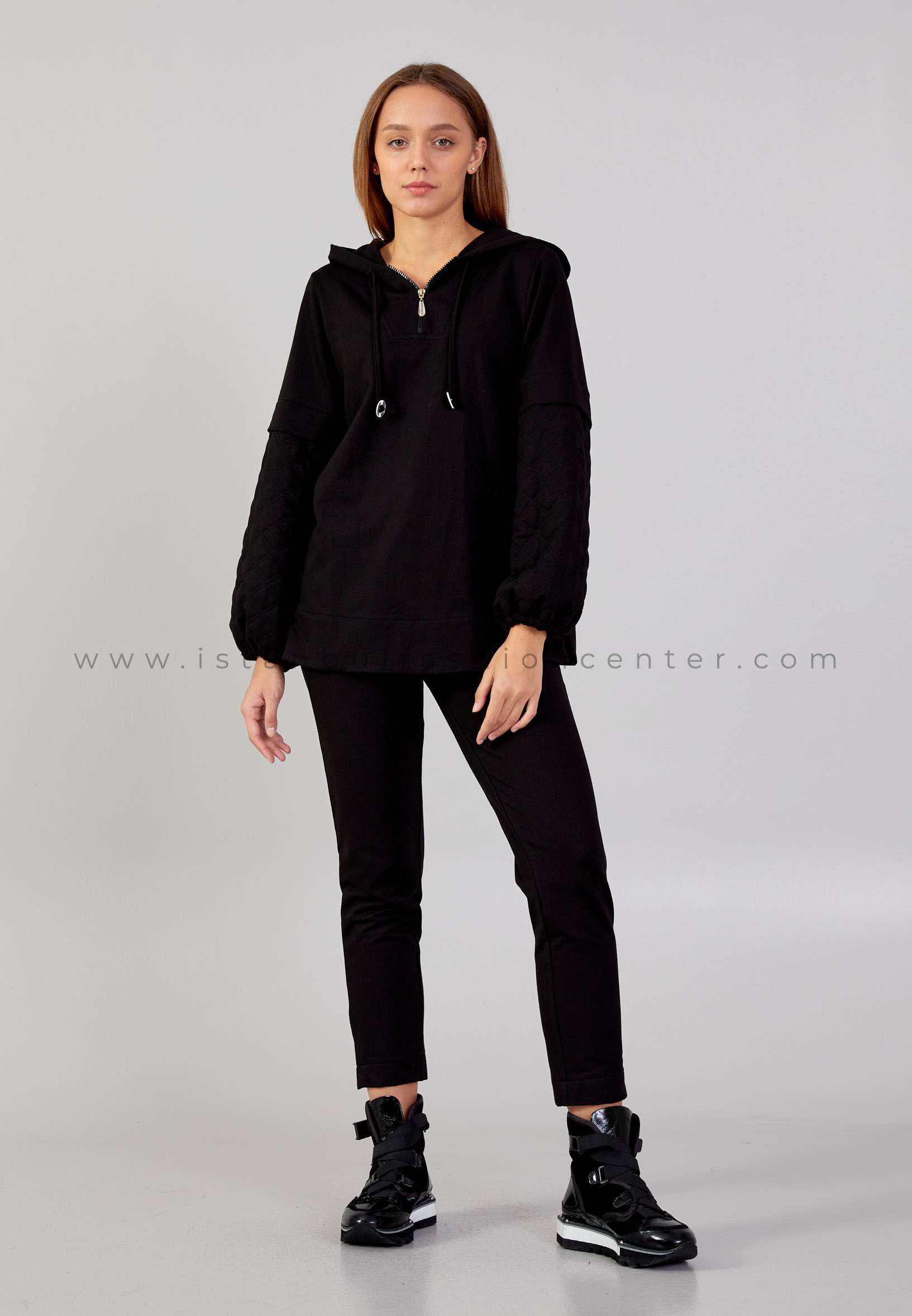 Long Sleeve Solid Color Regular Black Sweatshirt
