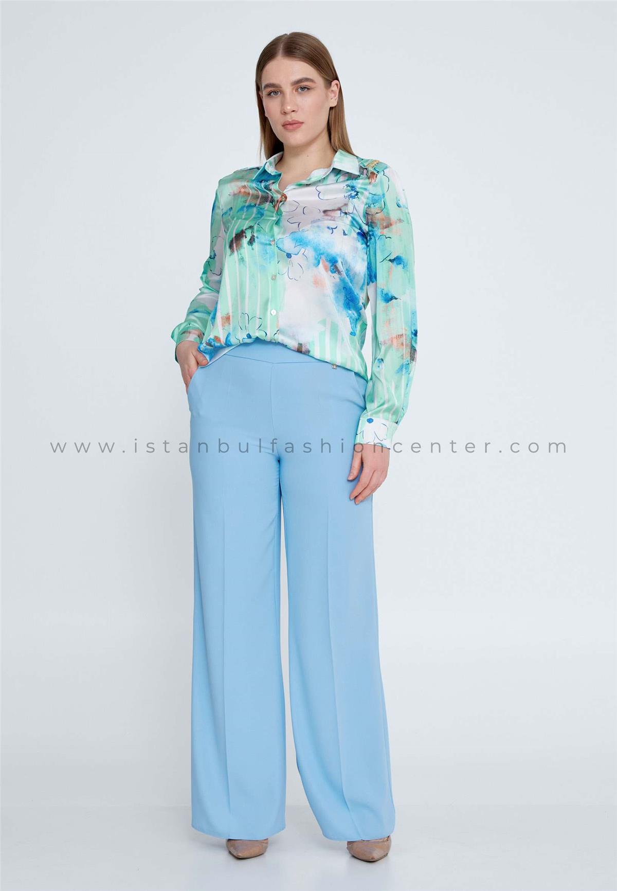 Long Sleeve Patterned Plus Size Green Multicolor Shirt